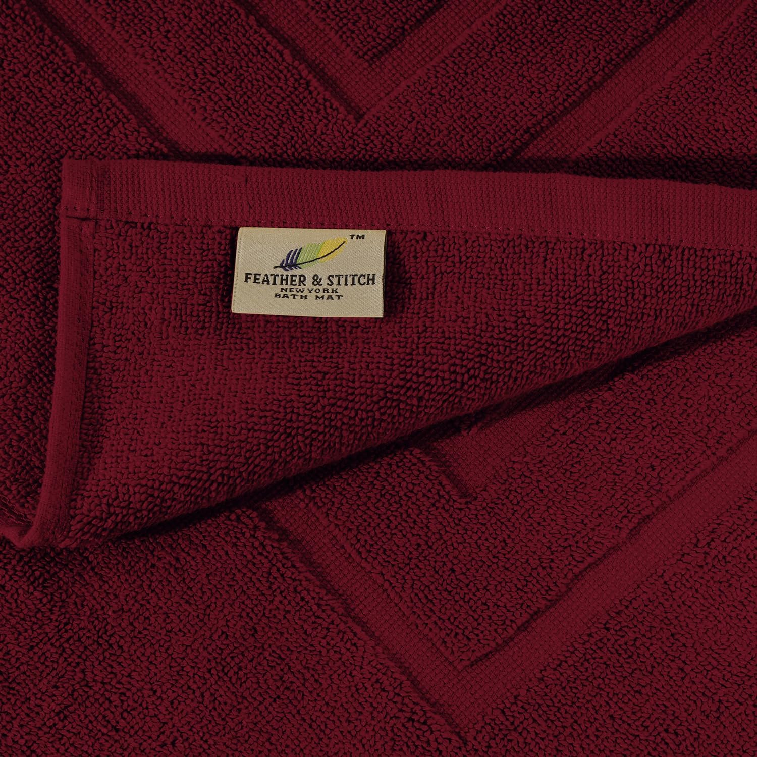 Feather Stitch 100 Cotton Bath Mats Red 2 Piece