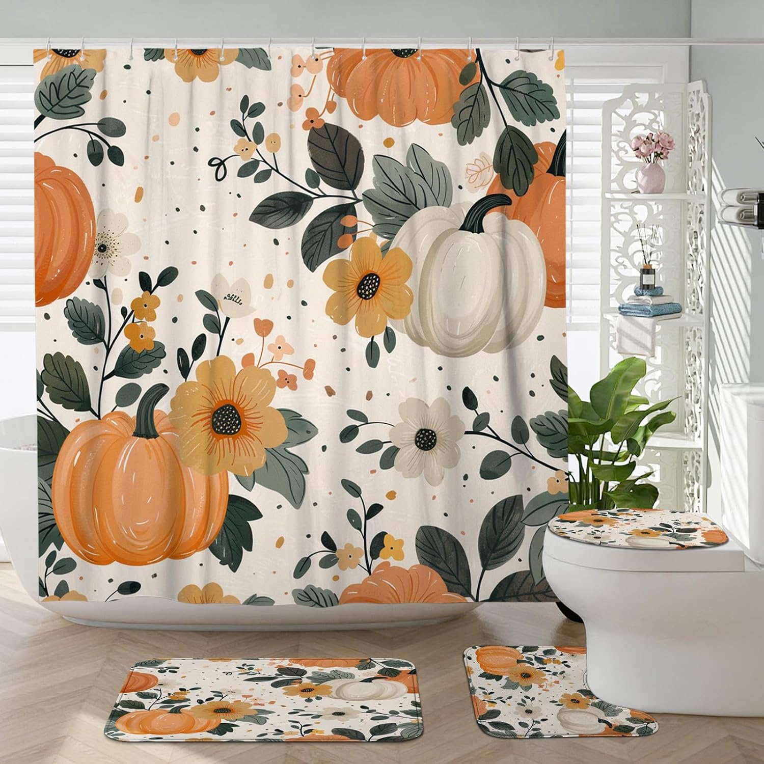 4PCS Fall Cream Pumpkin Bathroom Sets 1