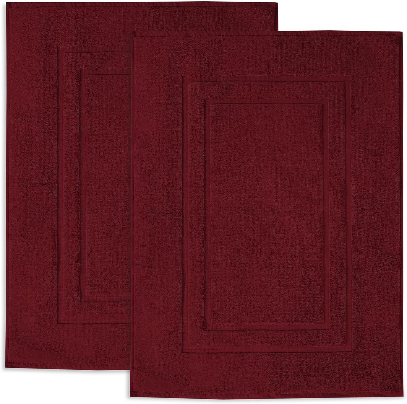 Feather Stitch 100 Cotton Bath Mats Red 2 Piece