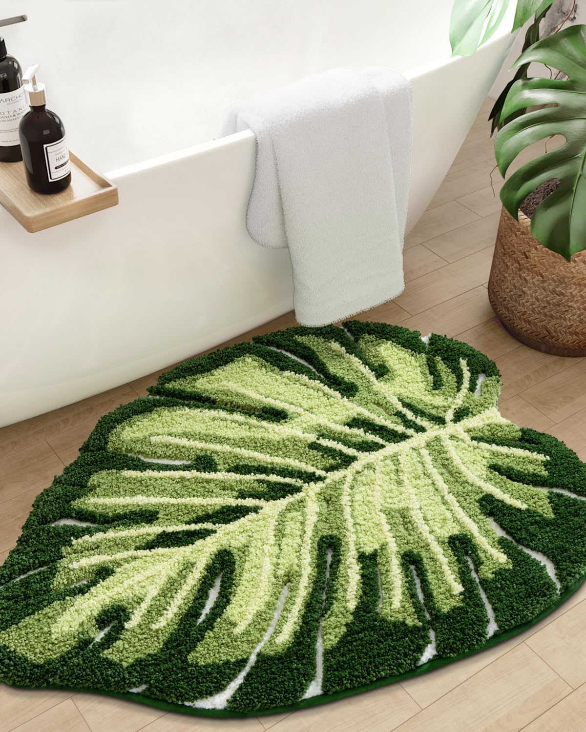 DEXI Monstera Leaf Pattern Bath Rug Non Slip