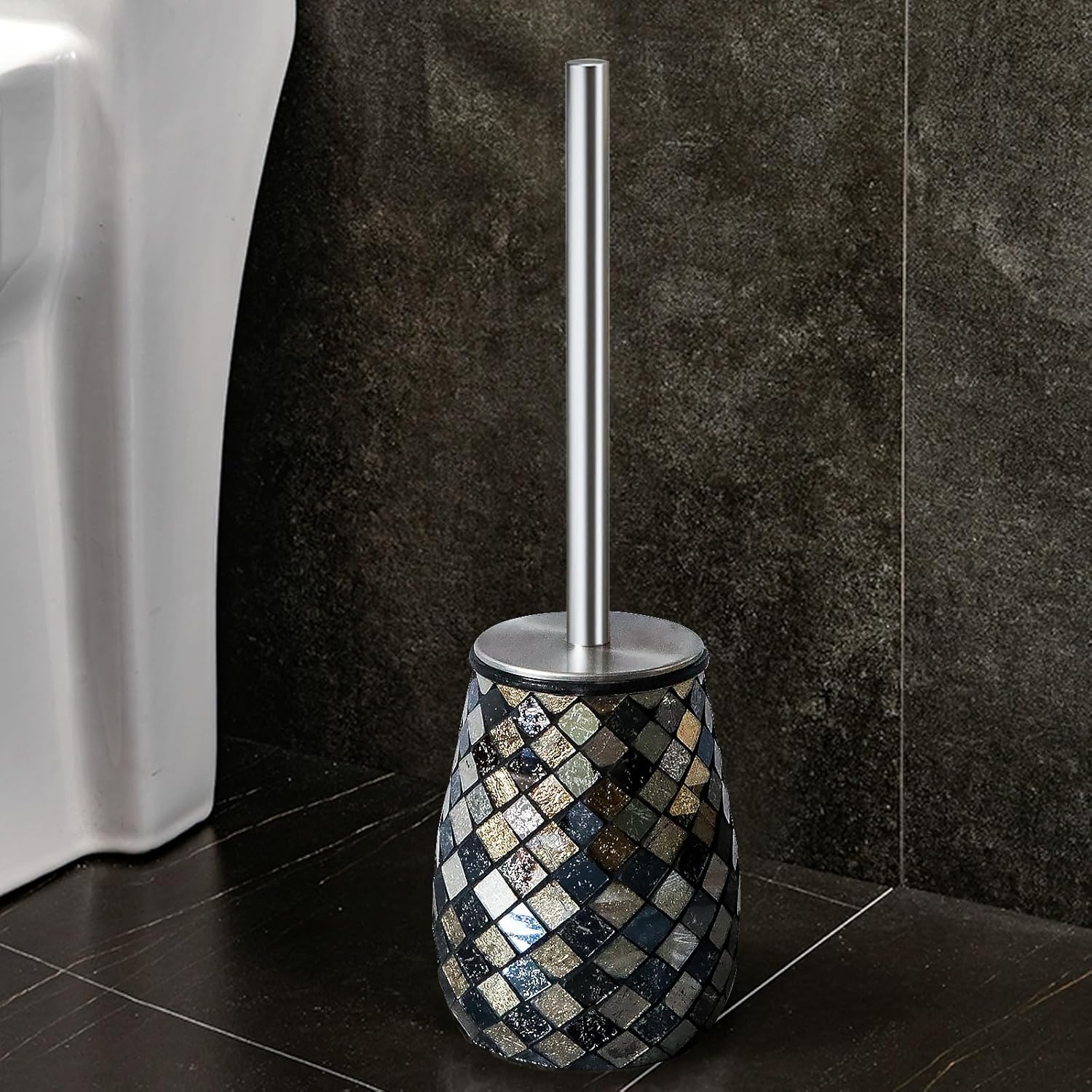 Modern Toilet Brush and Holder Set Black Gold