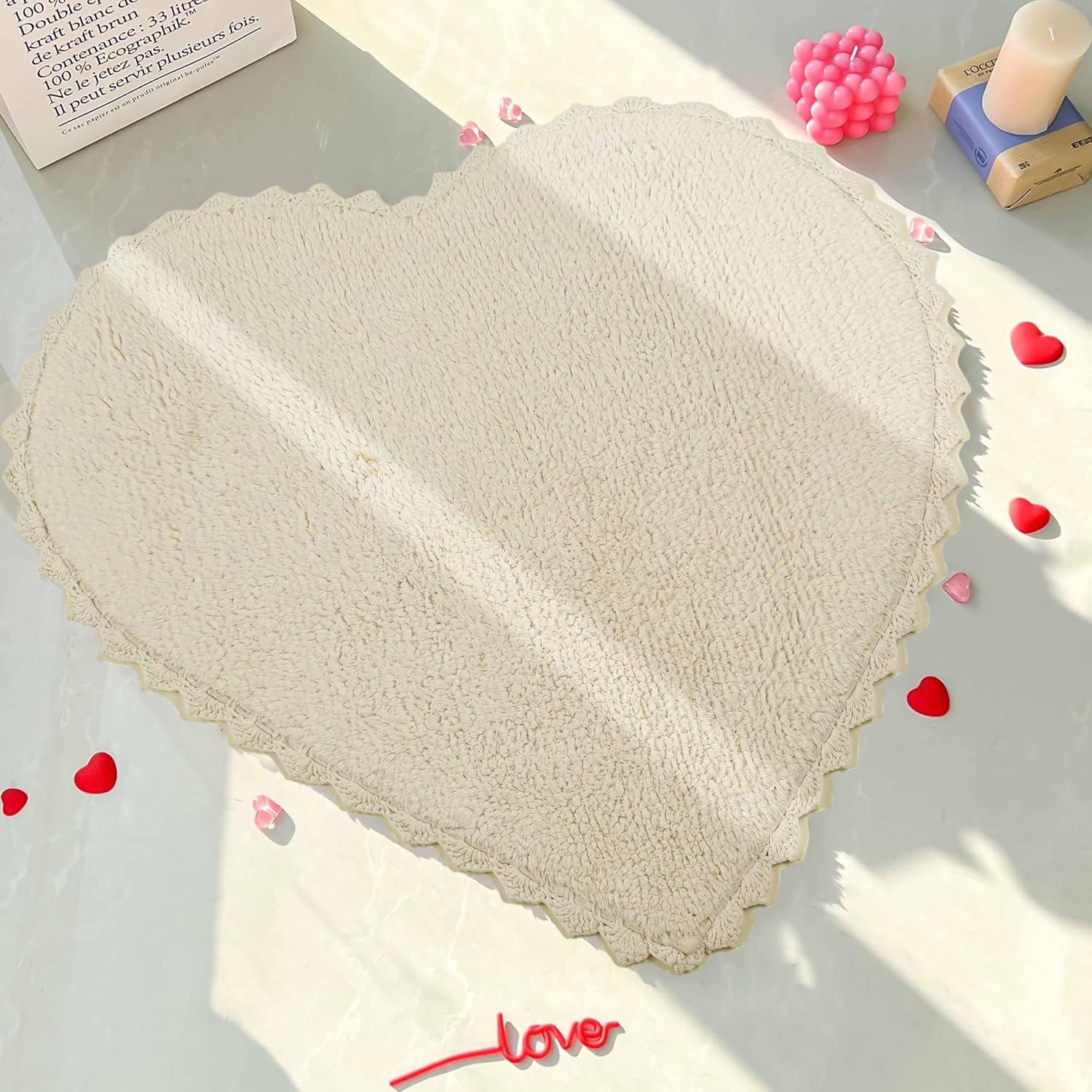 Royal Blaze Heart Shaped Bath Mat Reversible Cotton Bath Rug 28x28