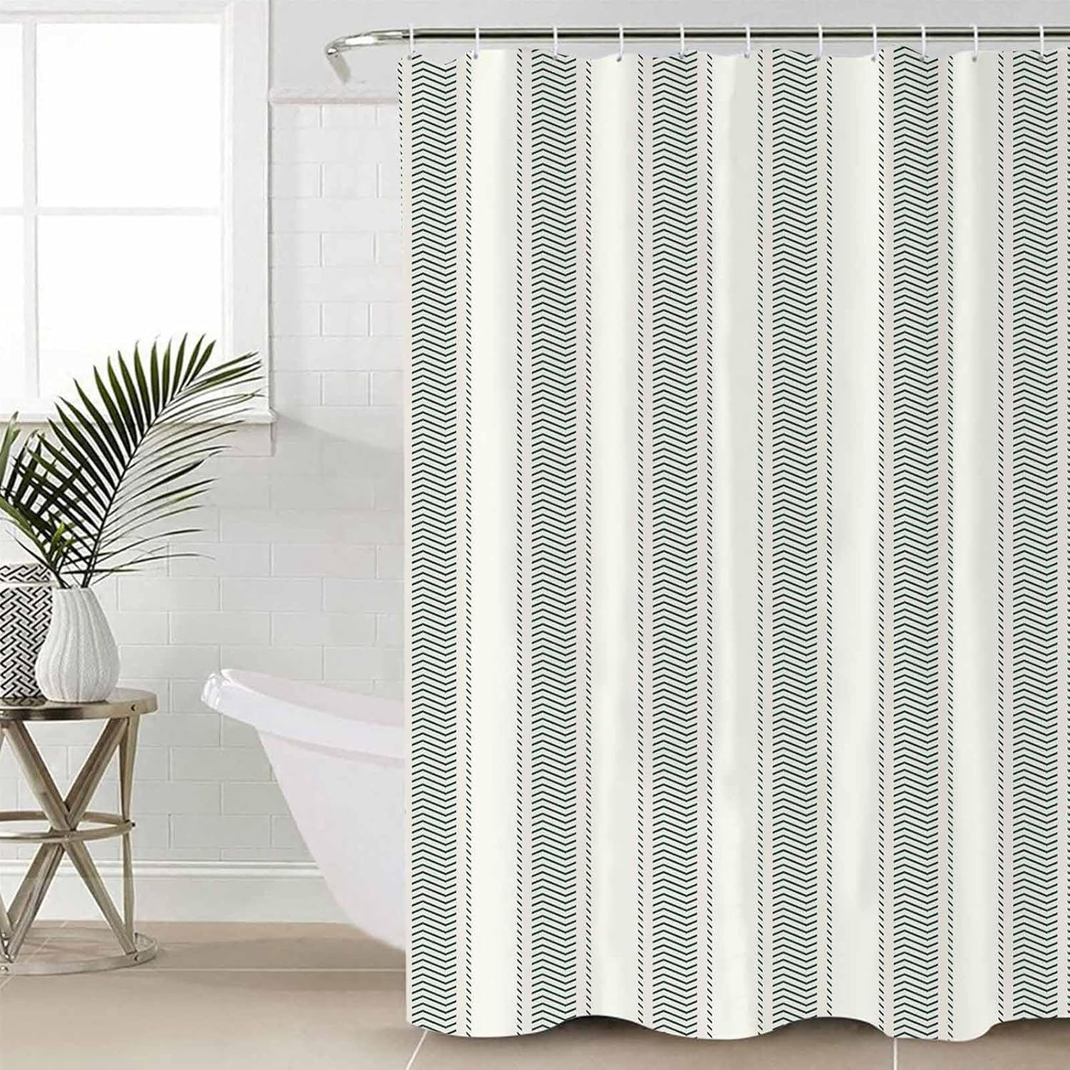 ZOE GARDEN Green Stripe Bathroom Set with Shower Curtain Rug and Accessories
