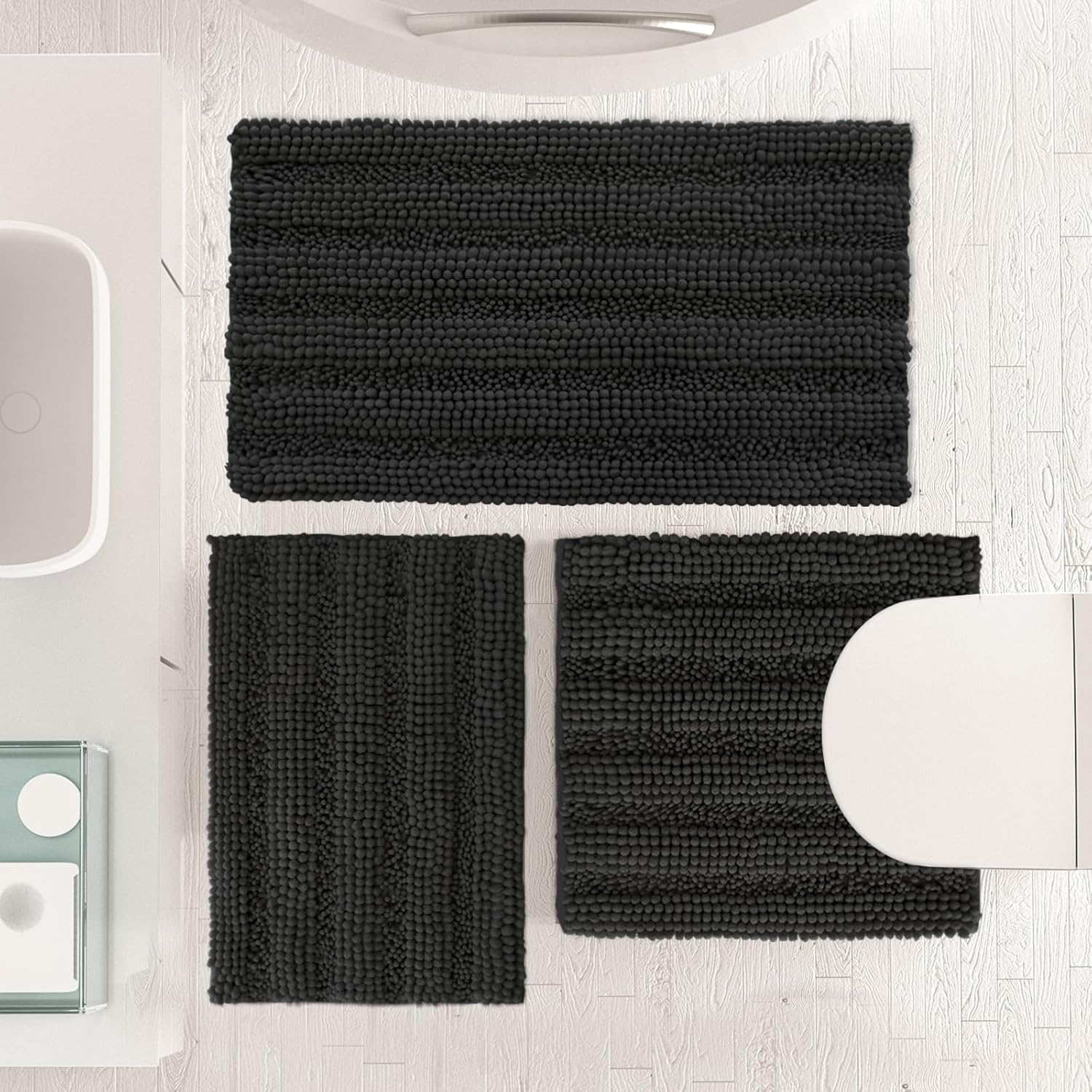 Ultra Soft Bath Rug Set 3 Piece Dark Grey