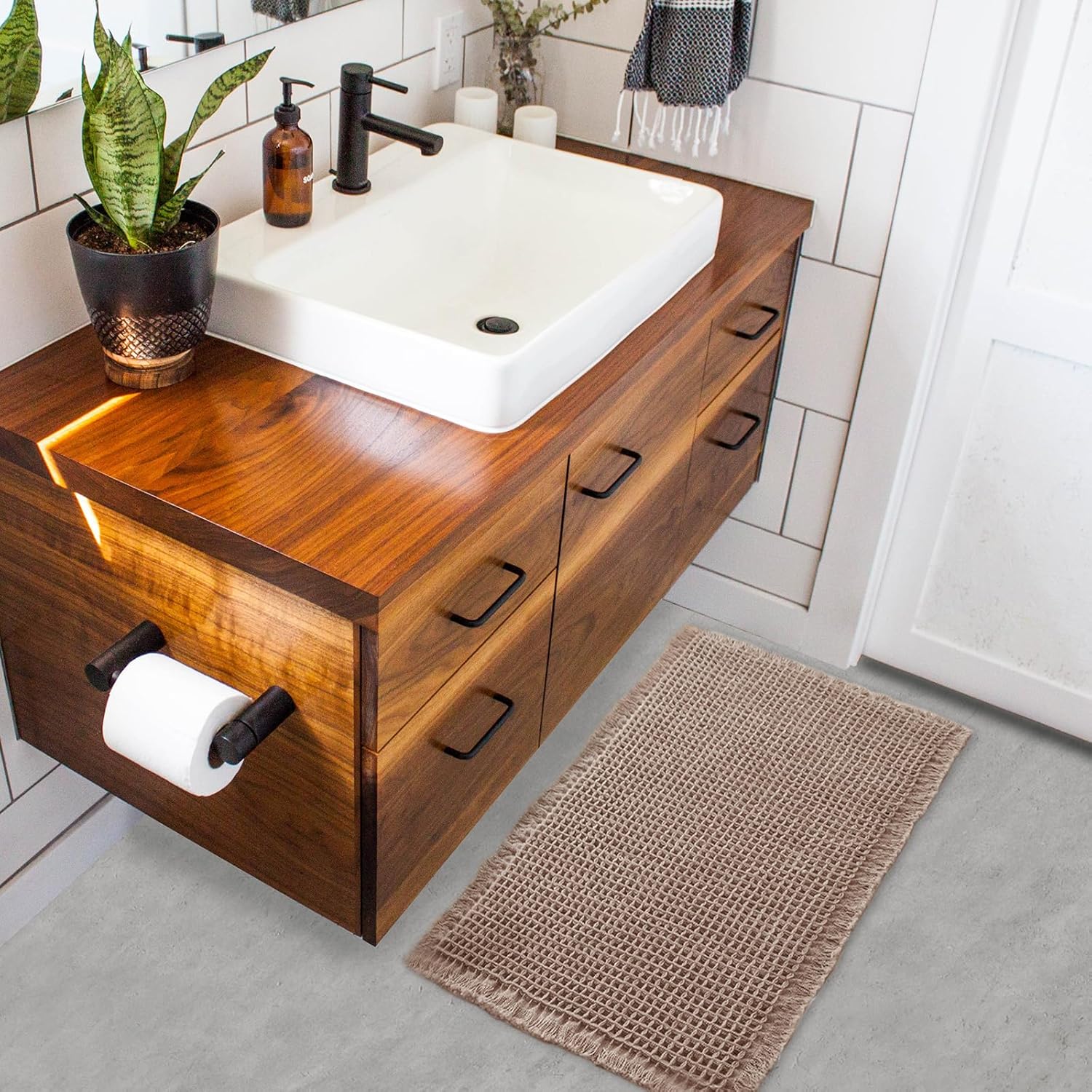 ZALL Tan Waffle Bath Mat - 18x30 Inch Non Slip