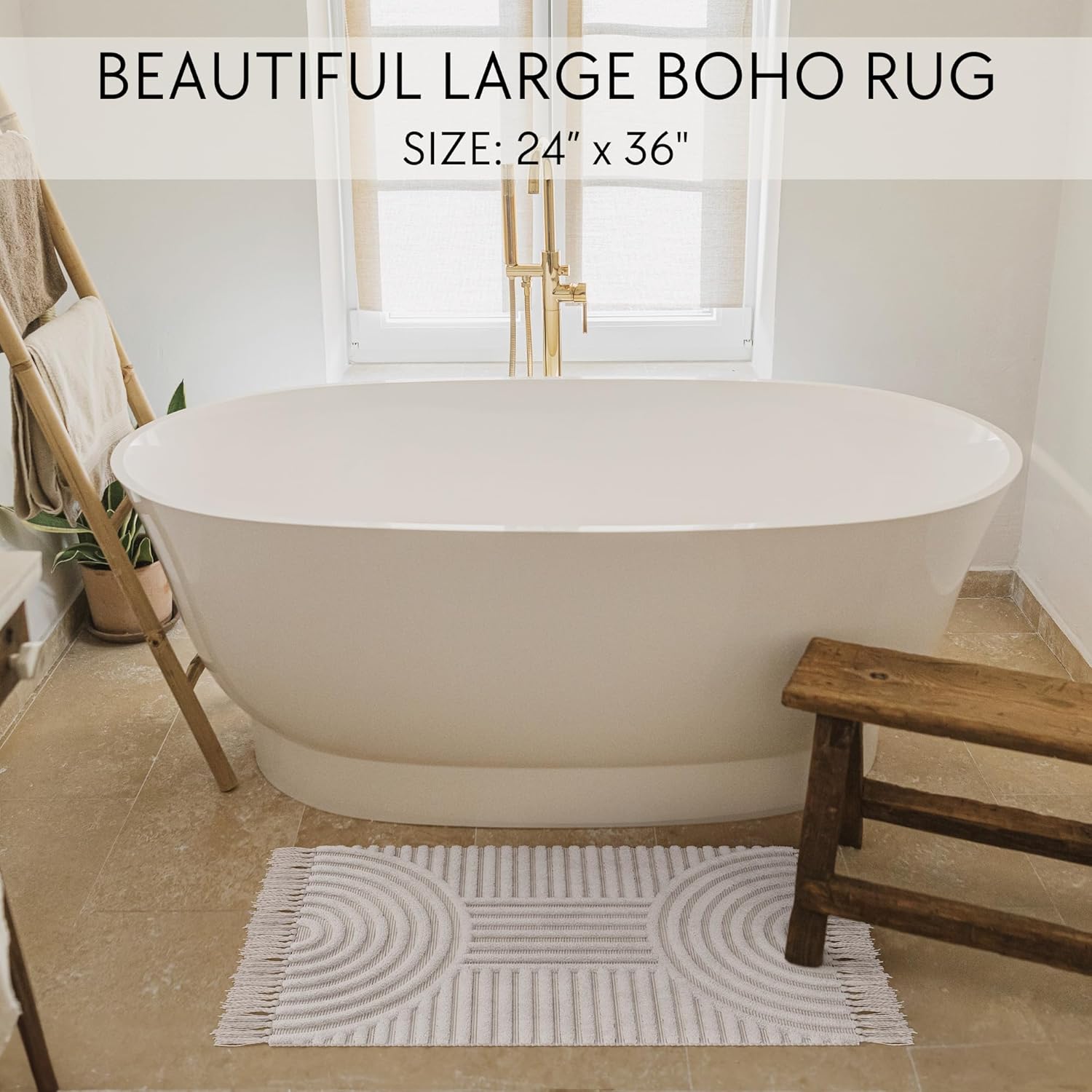 KIBAGA Boho Tassel Rug 24x36 Inch for Bathroom