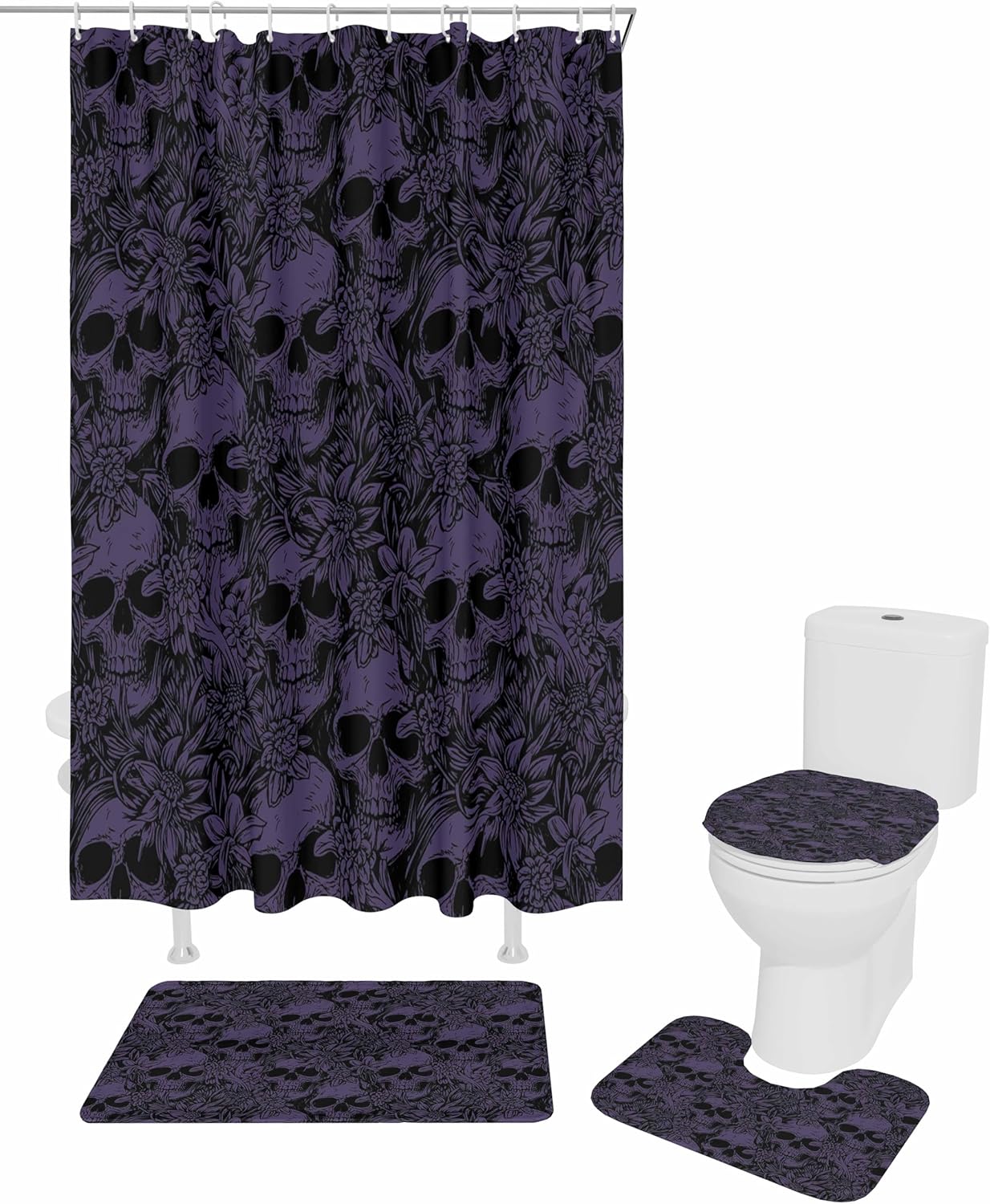 ZOE GARDEN Halloween Bathroom Set with Curtain Rug and Hooks 1