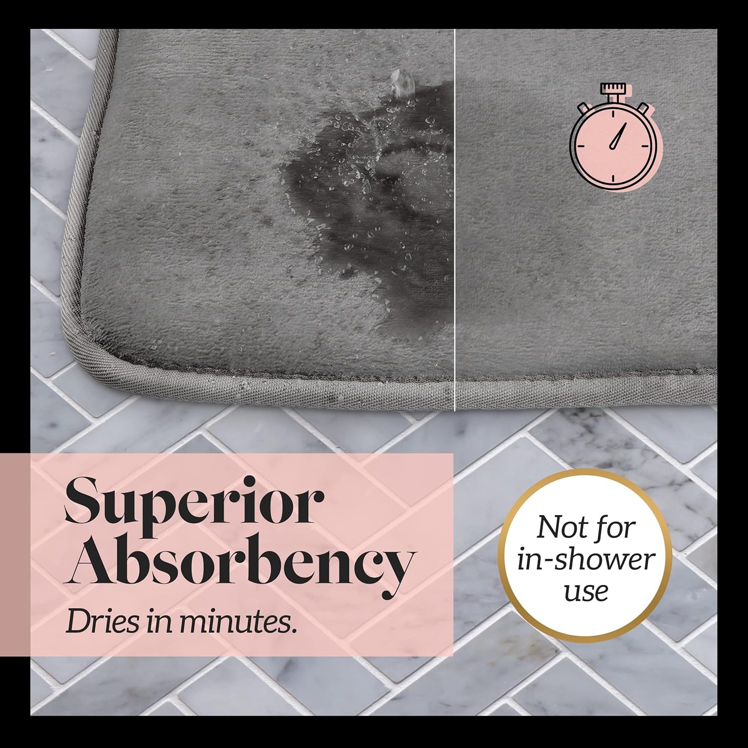 Genteele Bath Mats Non Slip Grey 17x24 Memory Foam Rugs