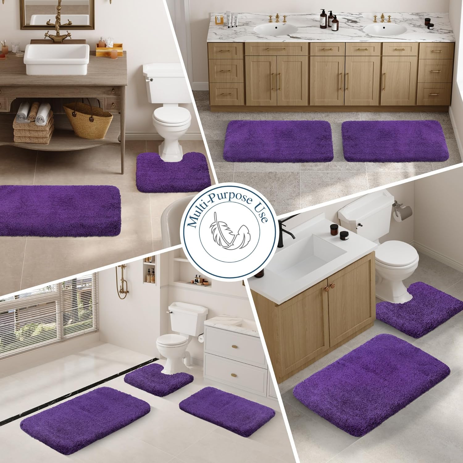 Walensee Bath Rug Non Slip Dark Purple 20x32