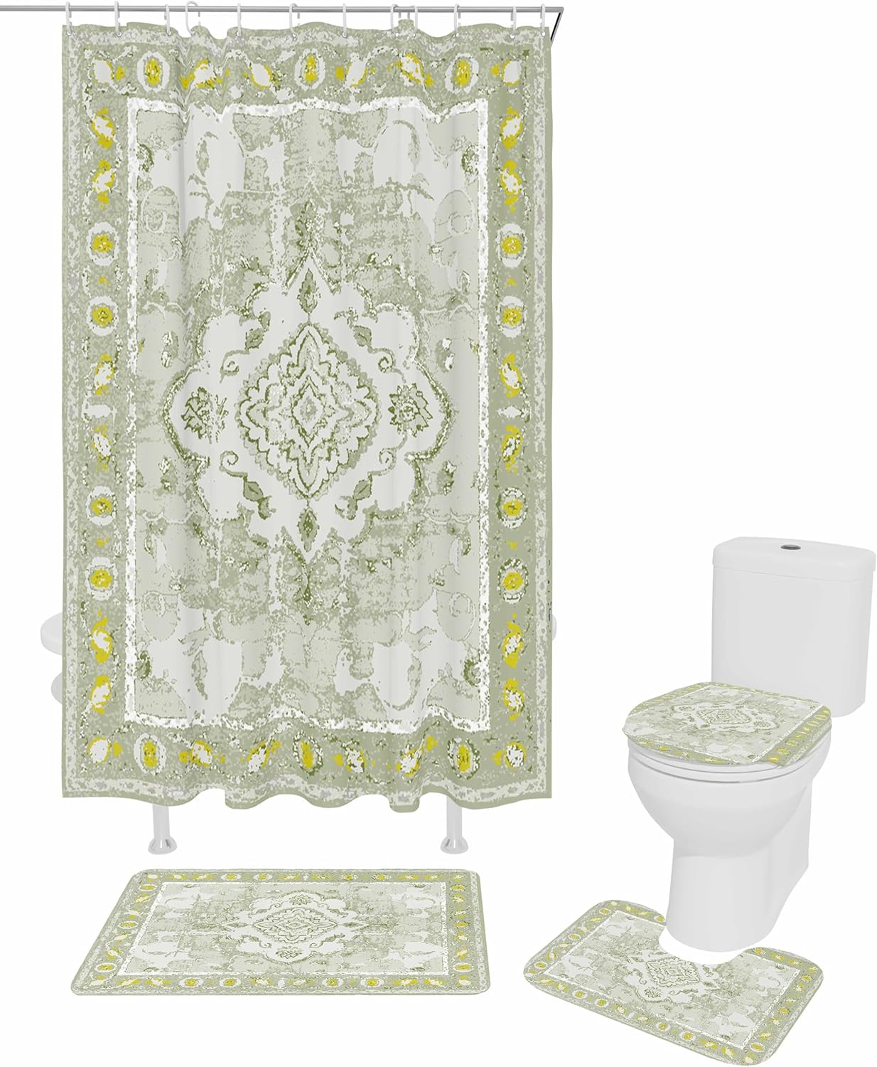 ZOE GARDEN Sage Green Bathroom Set with Curtain Rug and Accessories