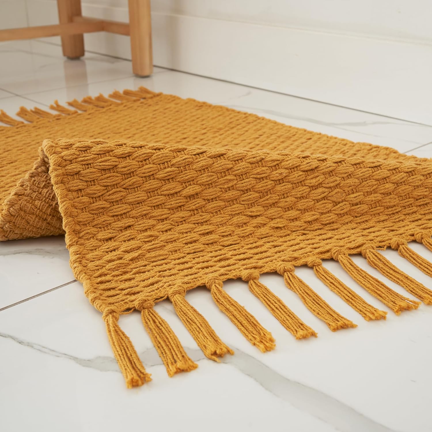 KIBAGA Set of 2 Boho Cotton Bathroom Rugs - Soft Non-Slip Stylish