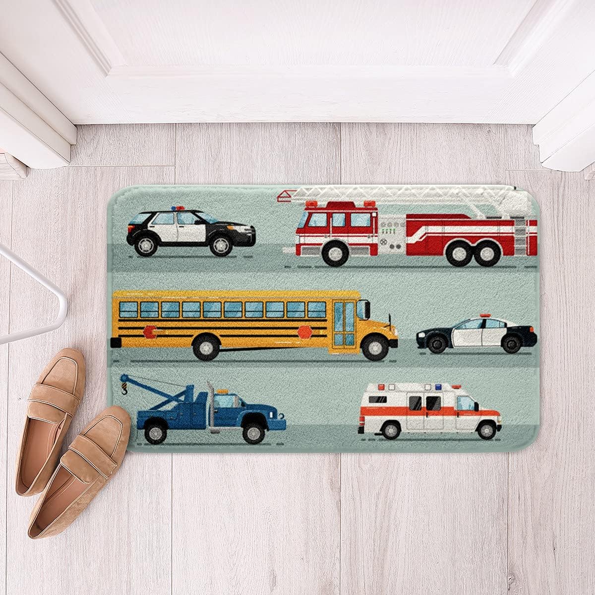 Kids Car Bath Mat Fire Truck Door Mat Non-Slip Bath Rug