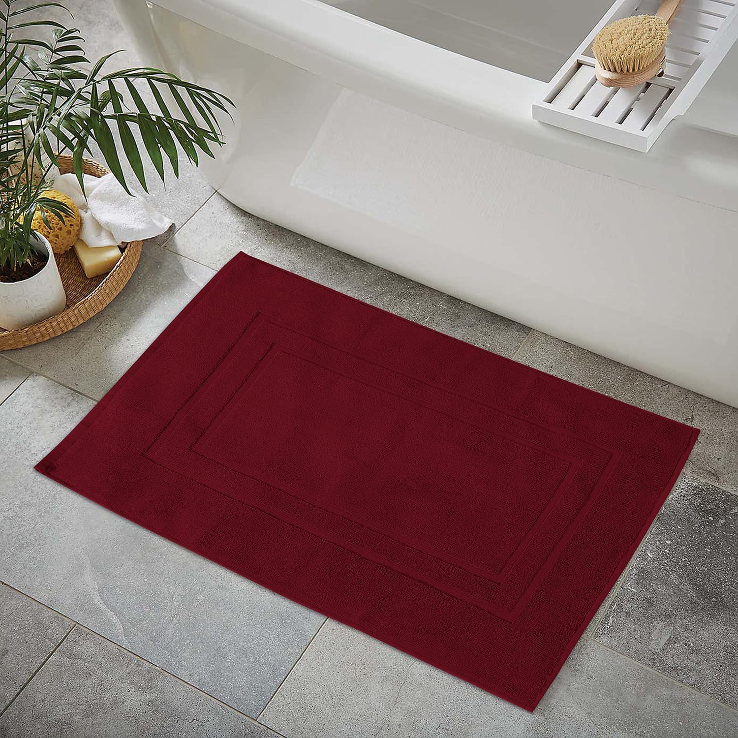 Feather Stitch 100 Cotton Bath Mats Red 2 Piece