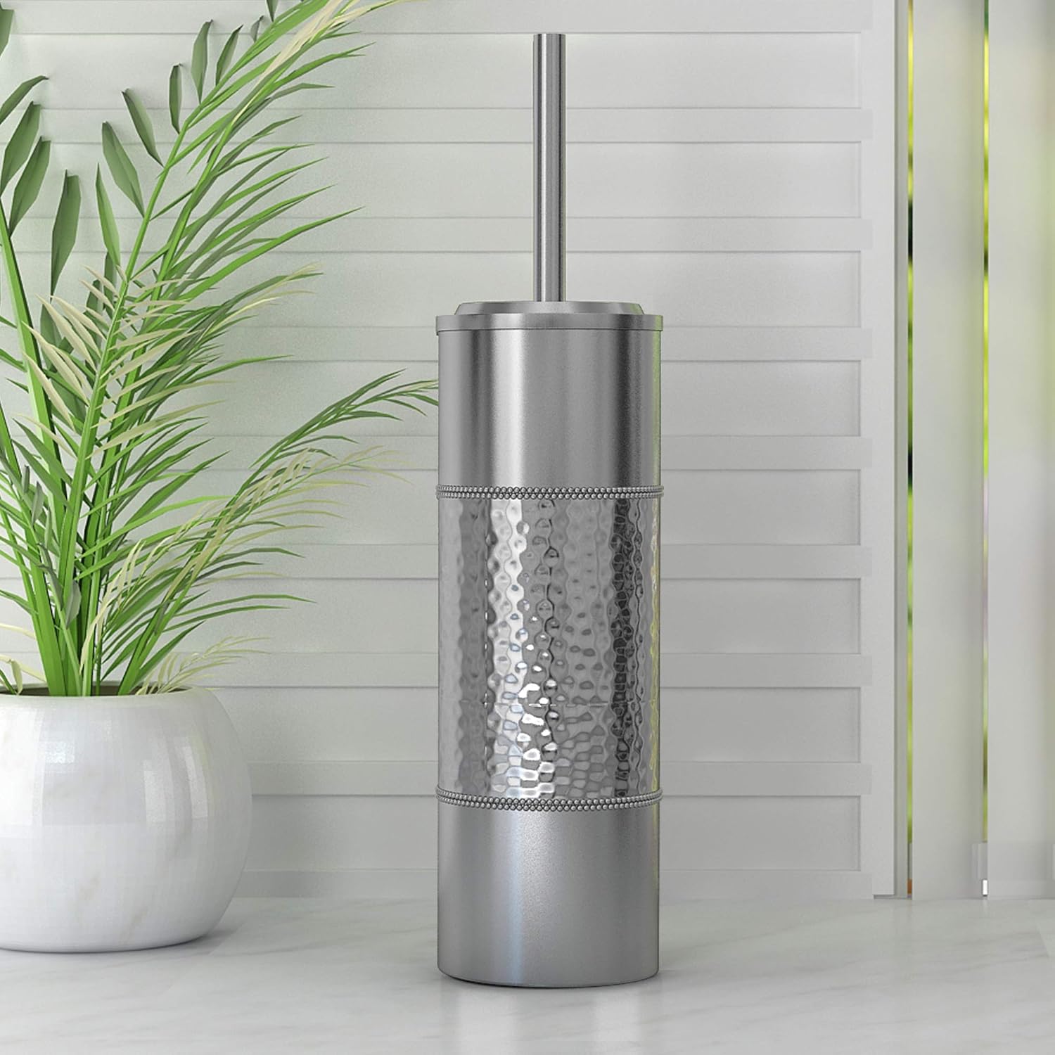 Nu Steel Hammer Detail Toilet Brush with Plastic Liner and Metal Handle