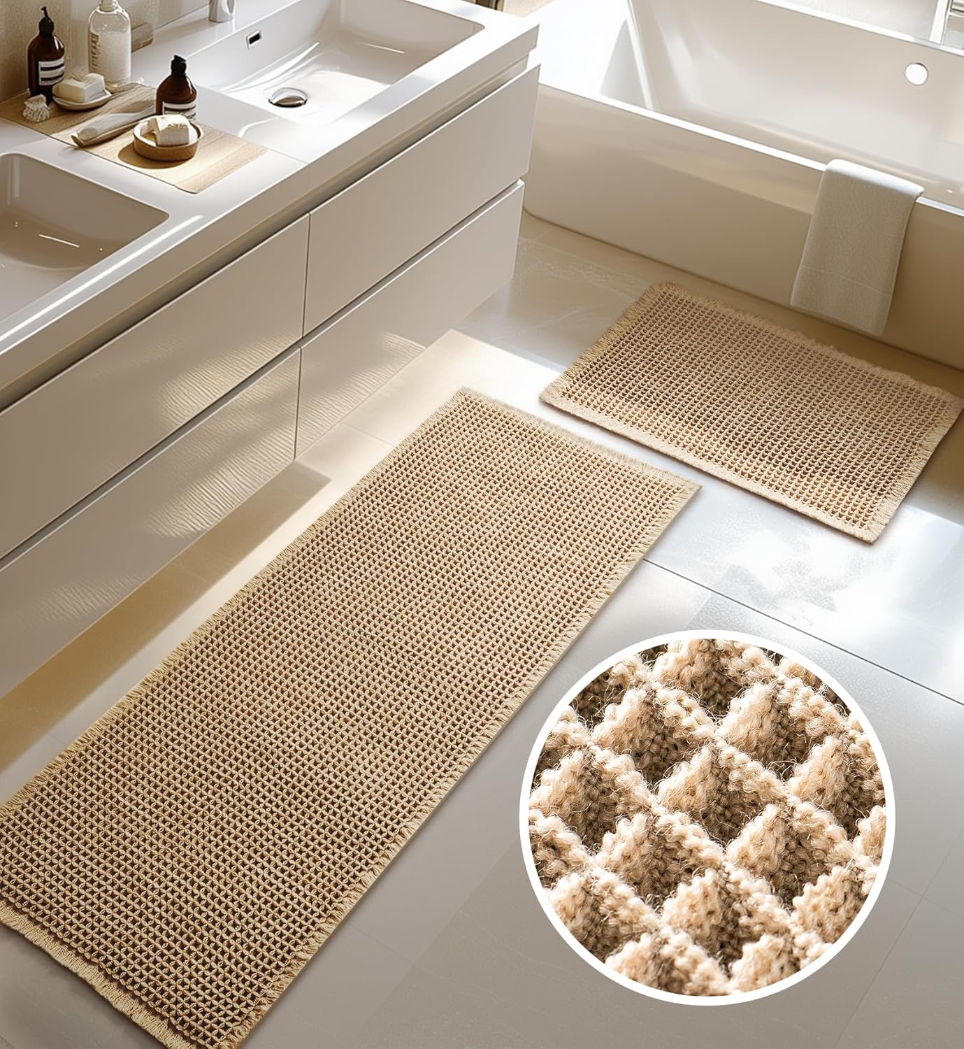 Furicher Large Waffle Bath Mat Set 2 pcs
