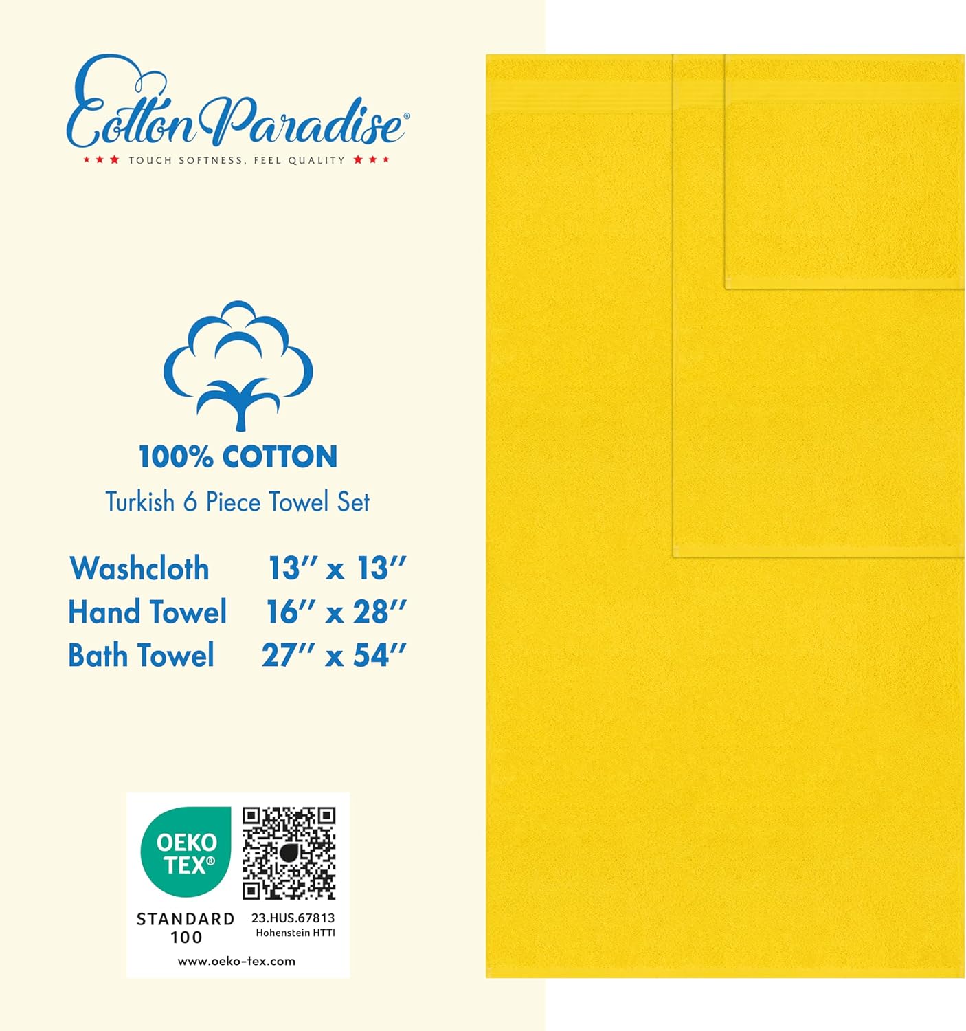 Cotton Paradise 6 Piece Yellow Towel Set 1
