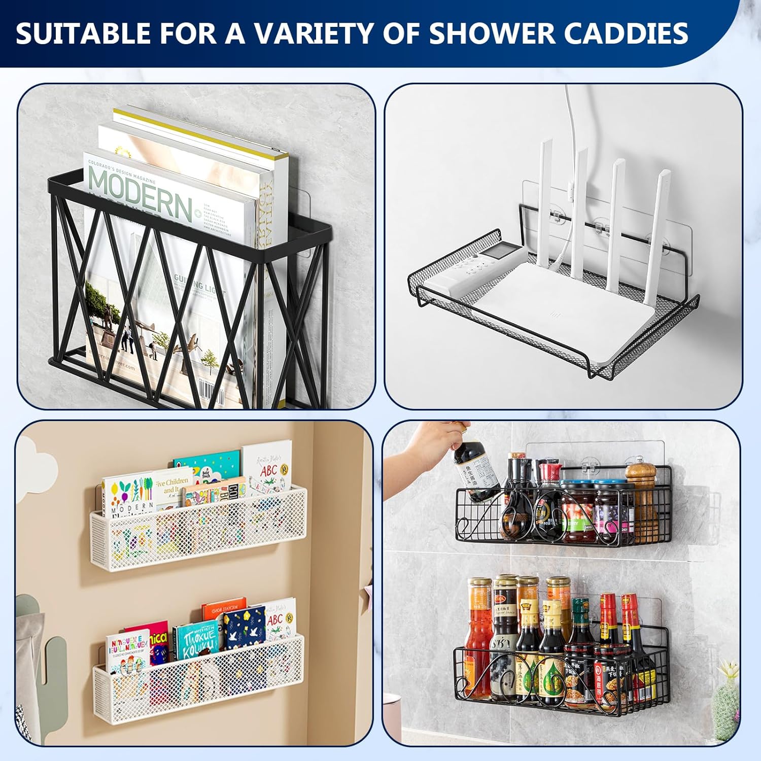 FGSAEOR 4Pack Adhesive Hooks for Shower Caddy