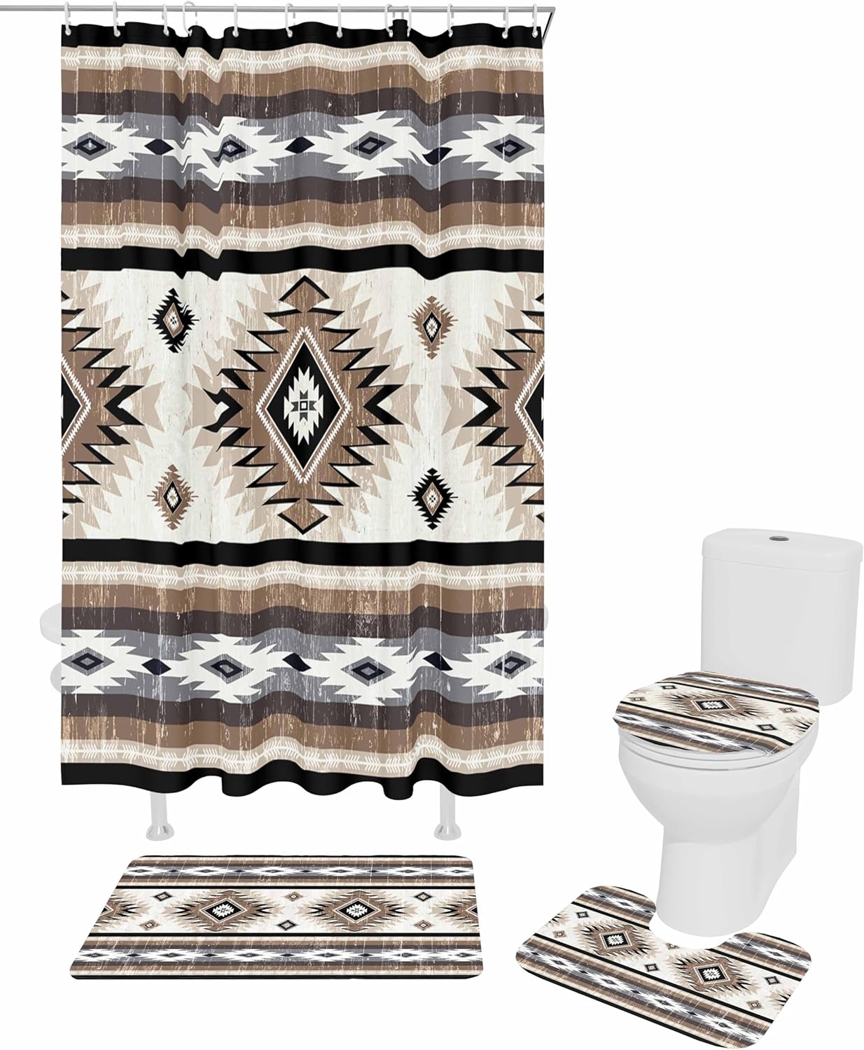 Brown Southwest Bathroom Set with Shower Curtain and Rug