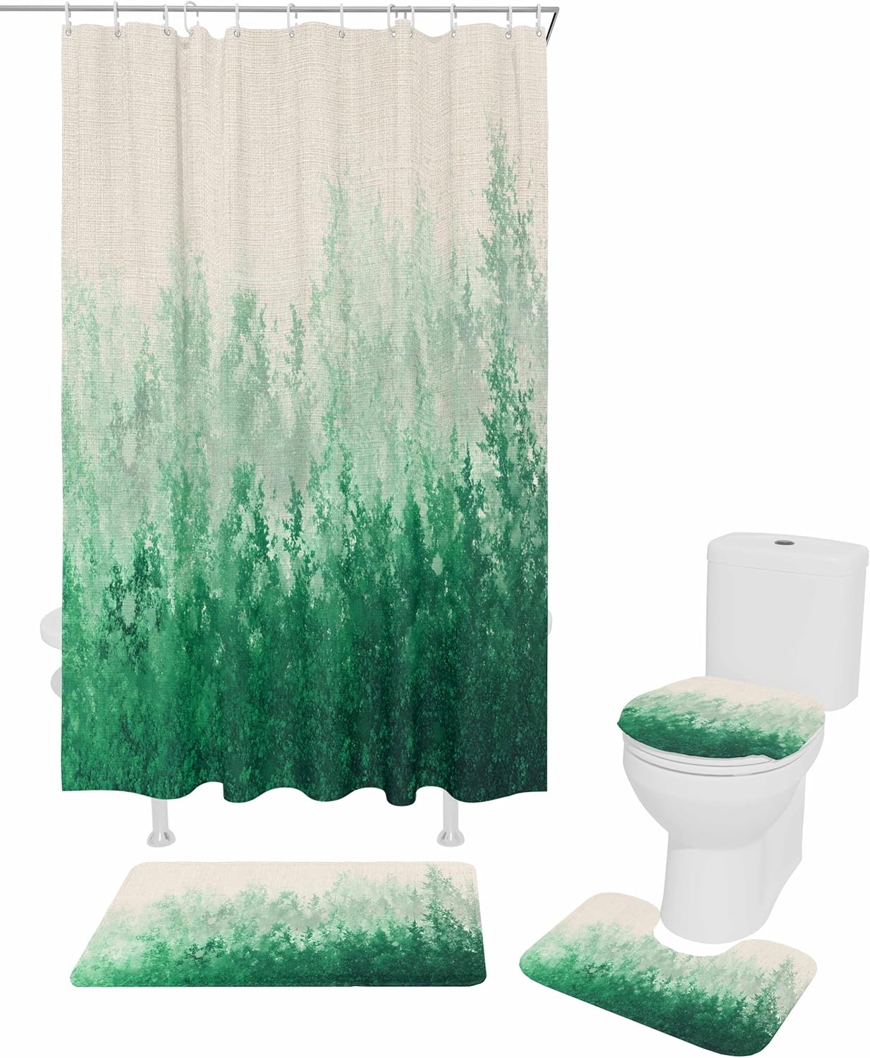 Forest Green Bathroom Set with Shower Curtain Rug and Accessories