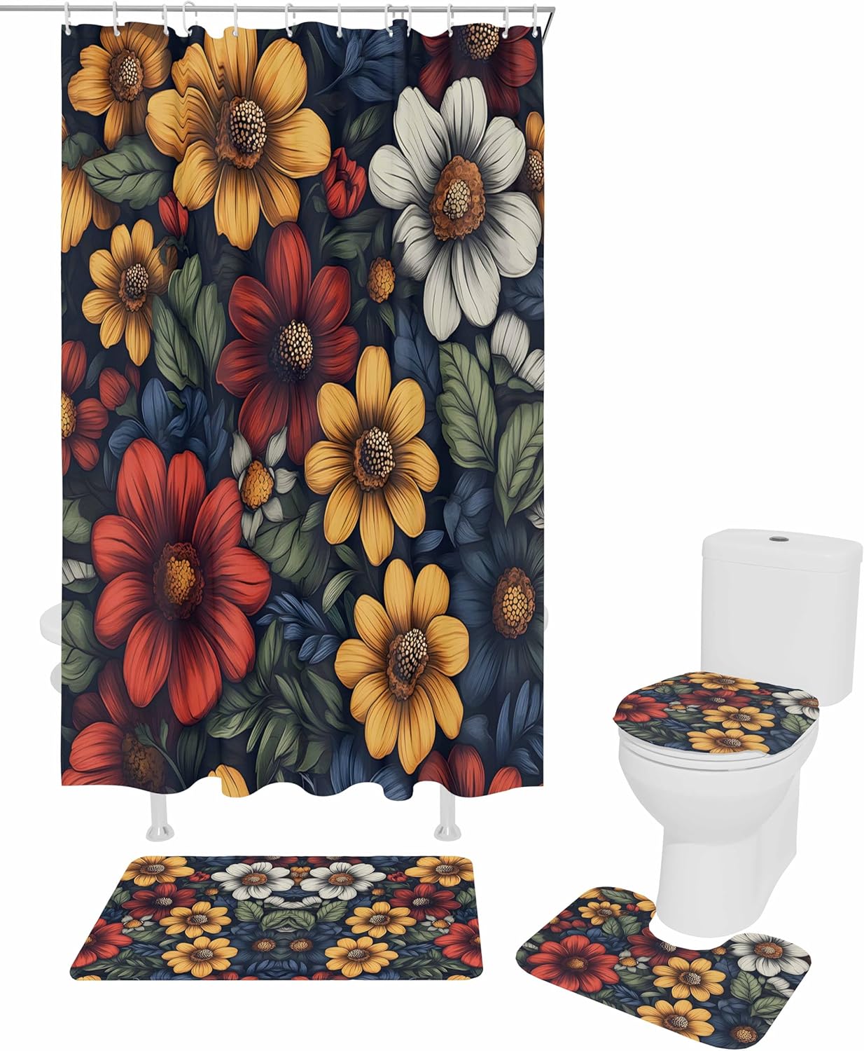ZOE GARDEN Flower Floral Bathroom Set with Rug and Accessories