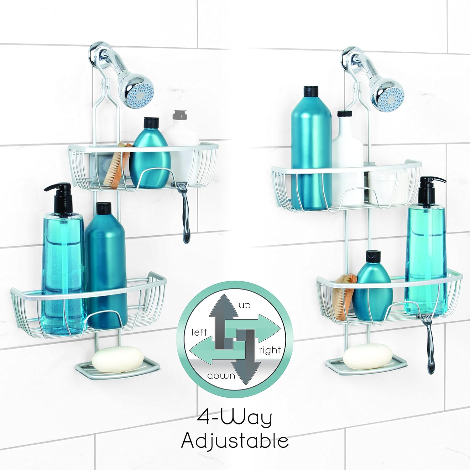 Zenna Home NeverRust Shower Caddy with Adjustable Shelves and Hooks