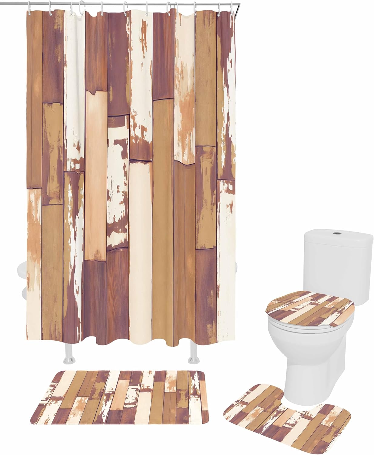 ZOE GARDEN Orange Bathroom Set with Curtain Rug and Hooks