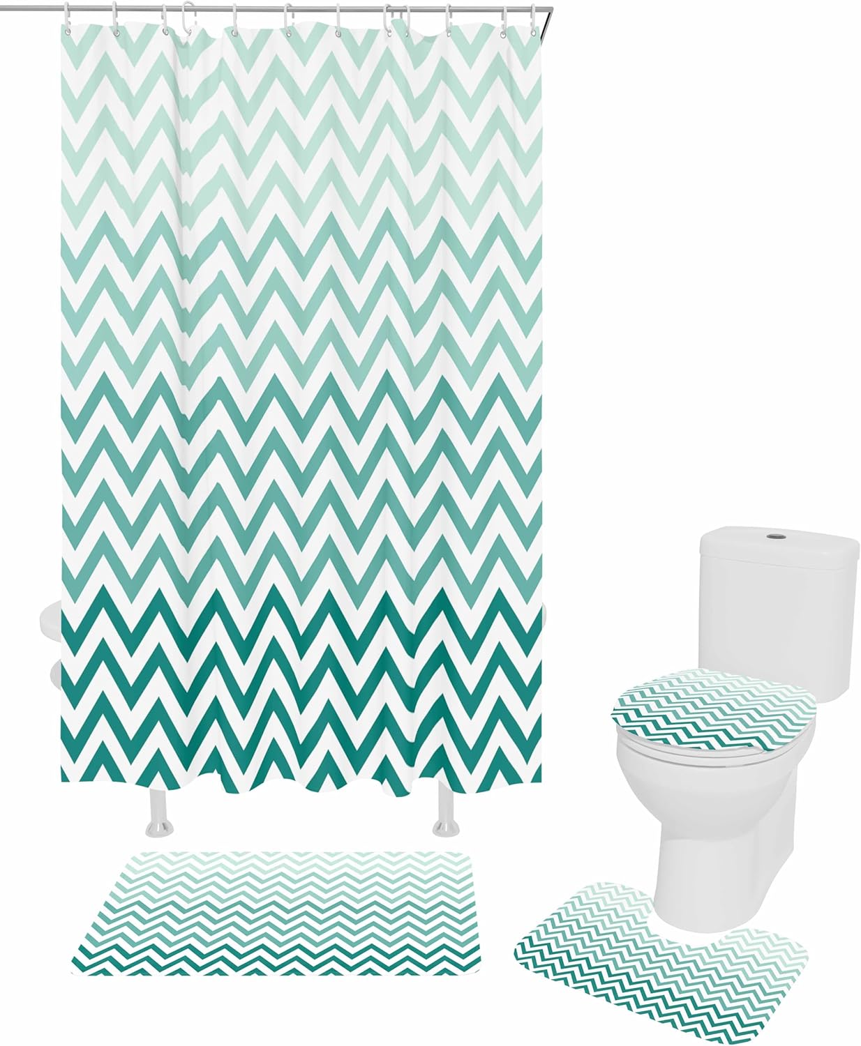 ZOE GARDEN Teal Chevron Bathroom Set