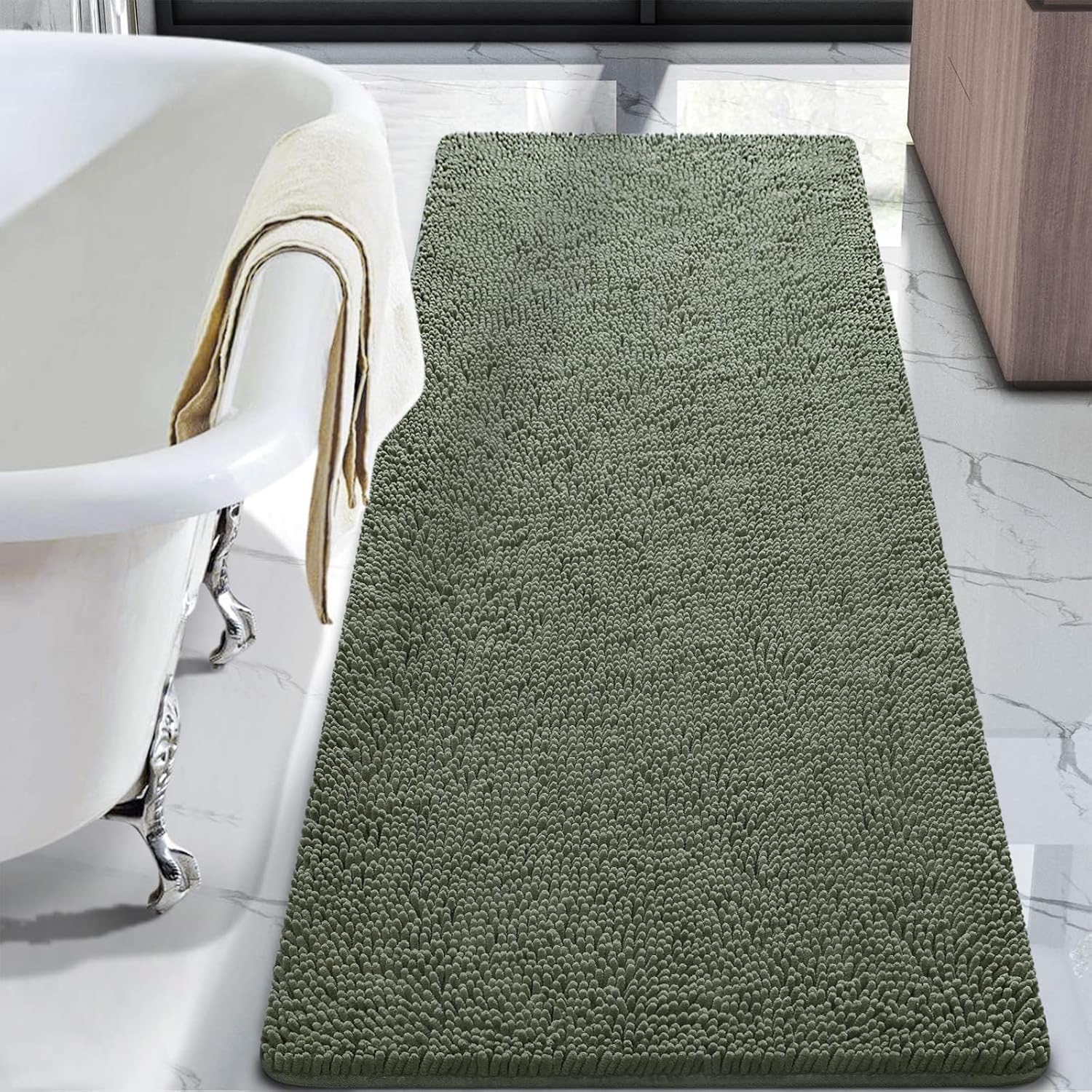 LOCHAS Sage Green Shaggy Bath Mat 24 x 60 Inch
