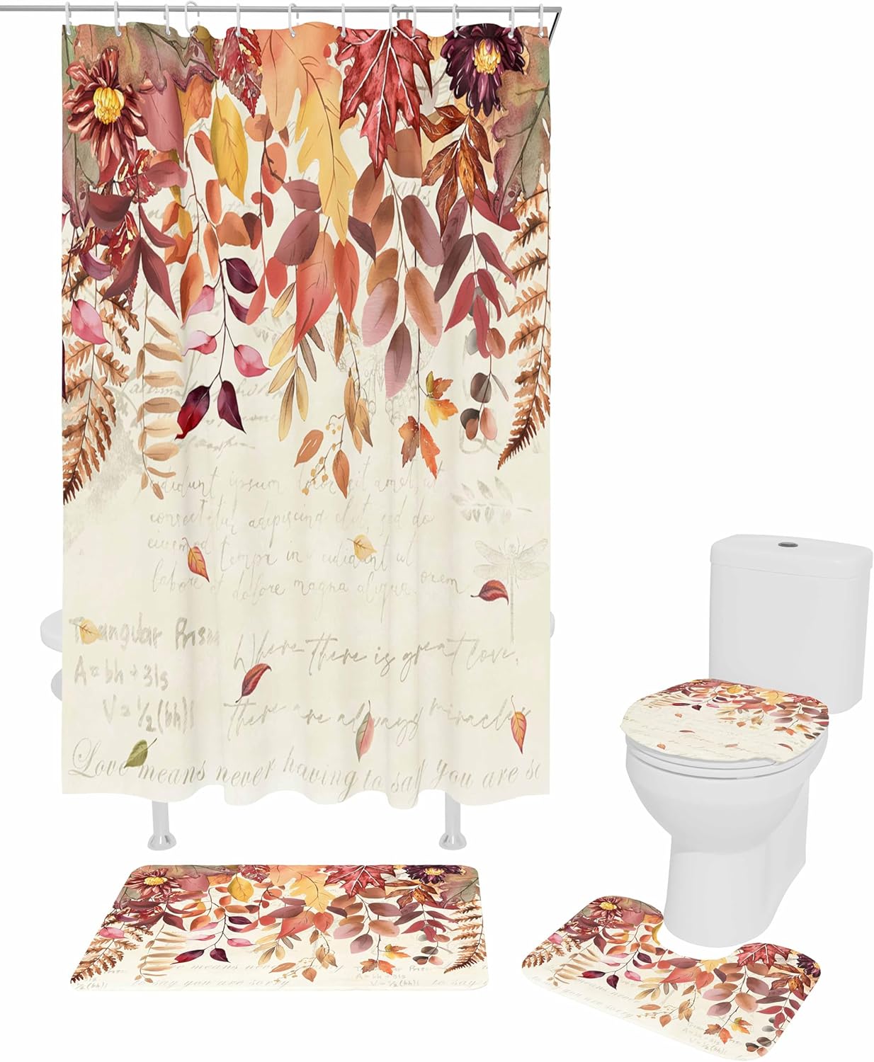 ZOE GARDEN Fall Maple Leaves Bath Set with Curtain and Rug