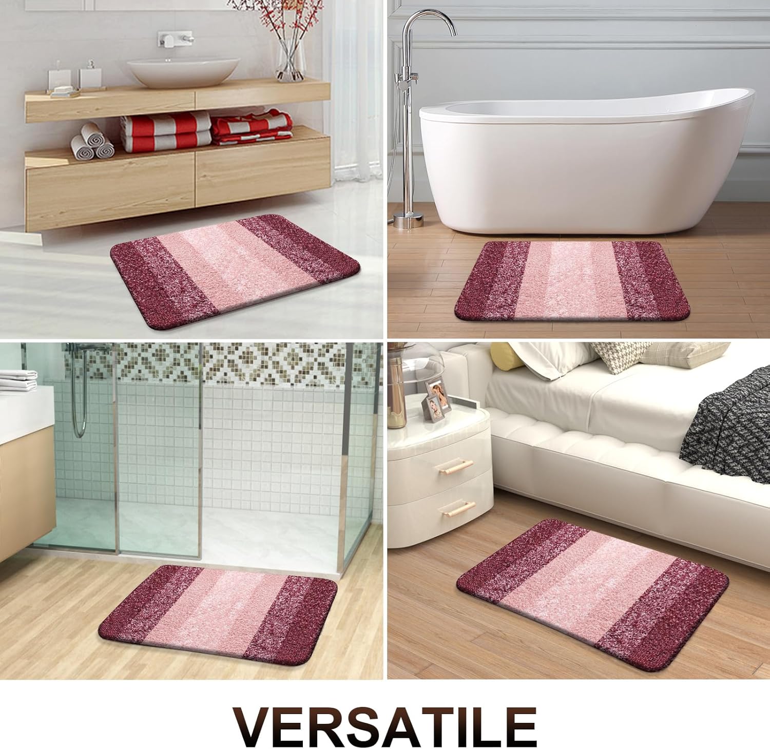 OLANLY Red Microfiber Bath Mat 47x17 Quick Dry
