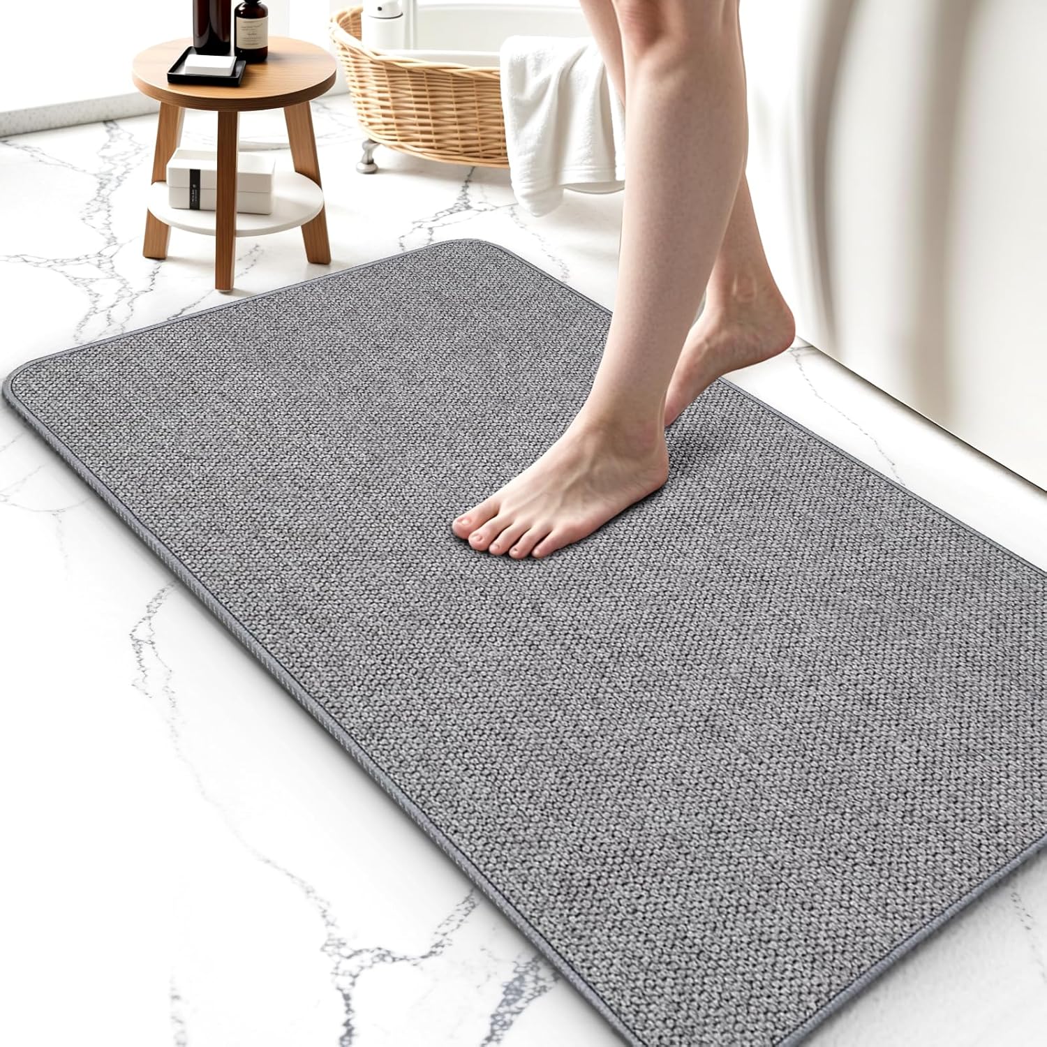 HOMTEB Ultra Thin Bath Rug Non-Slip Quick Dry 17x27 Gray