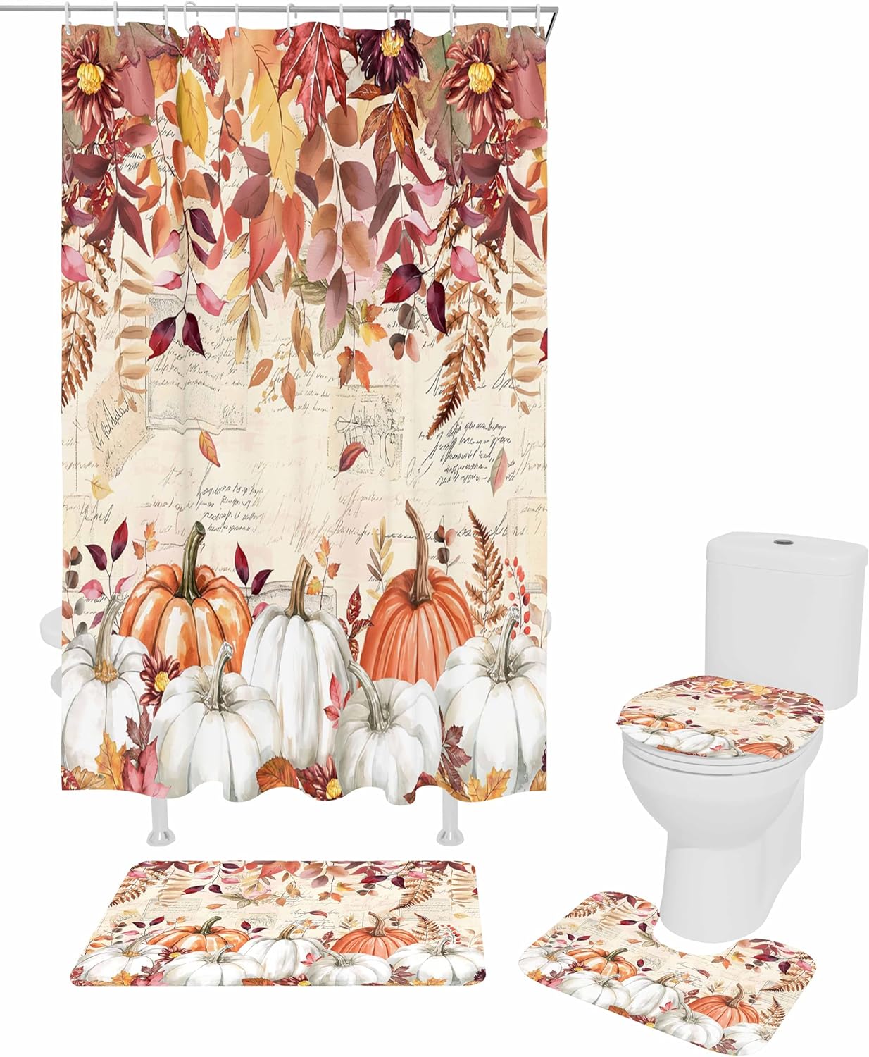 Thanksgiving Fall Bathroom Set with Shower Curtain Rug and Accessories