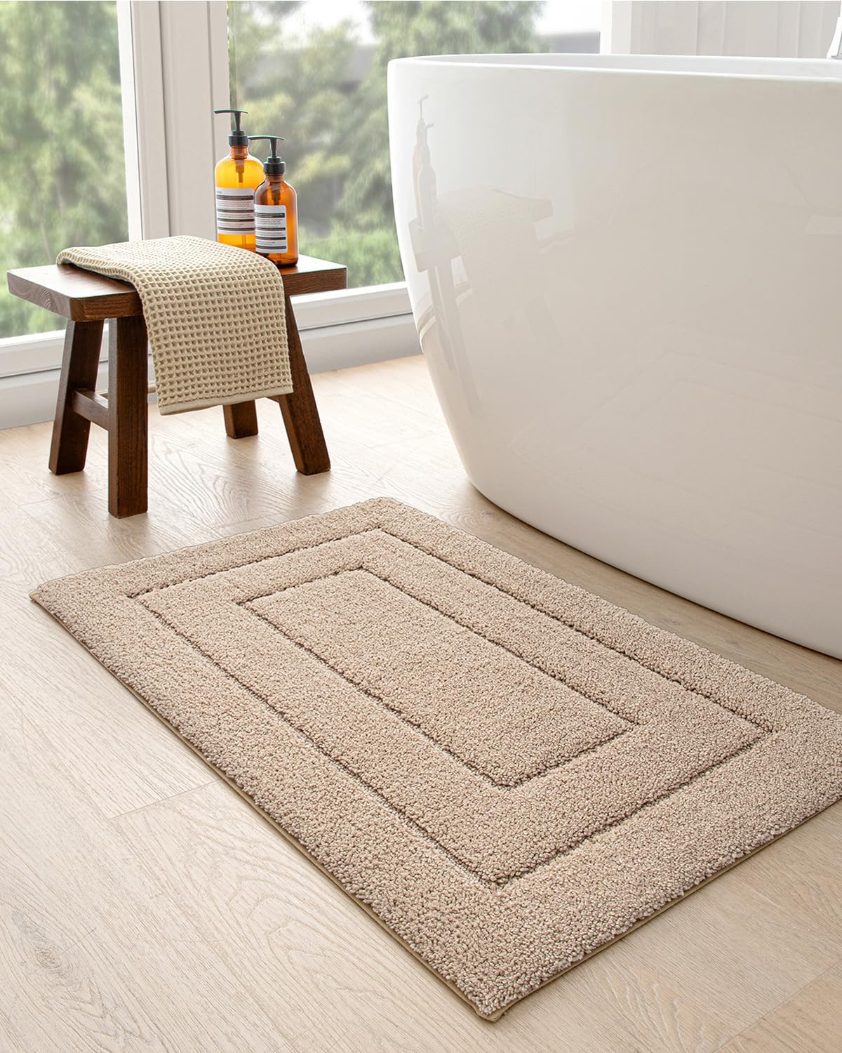 DEXI Non-Slip Microfiber Bathroom Rug Mat 32x20 Beige