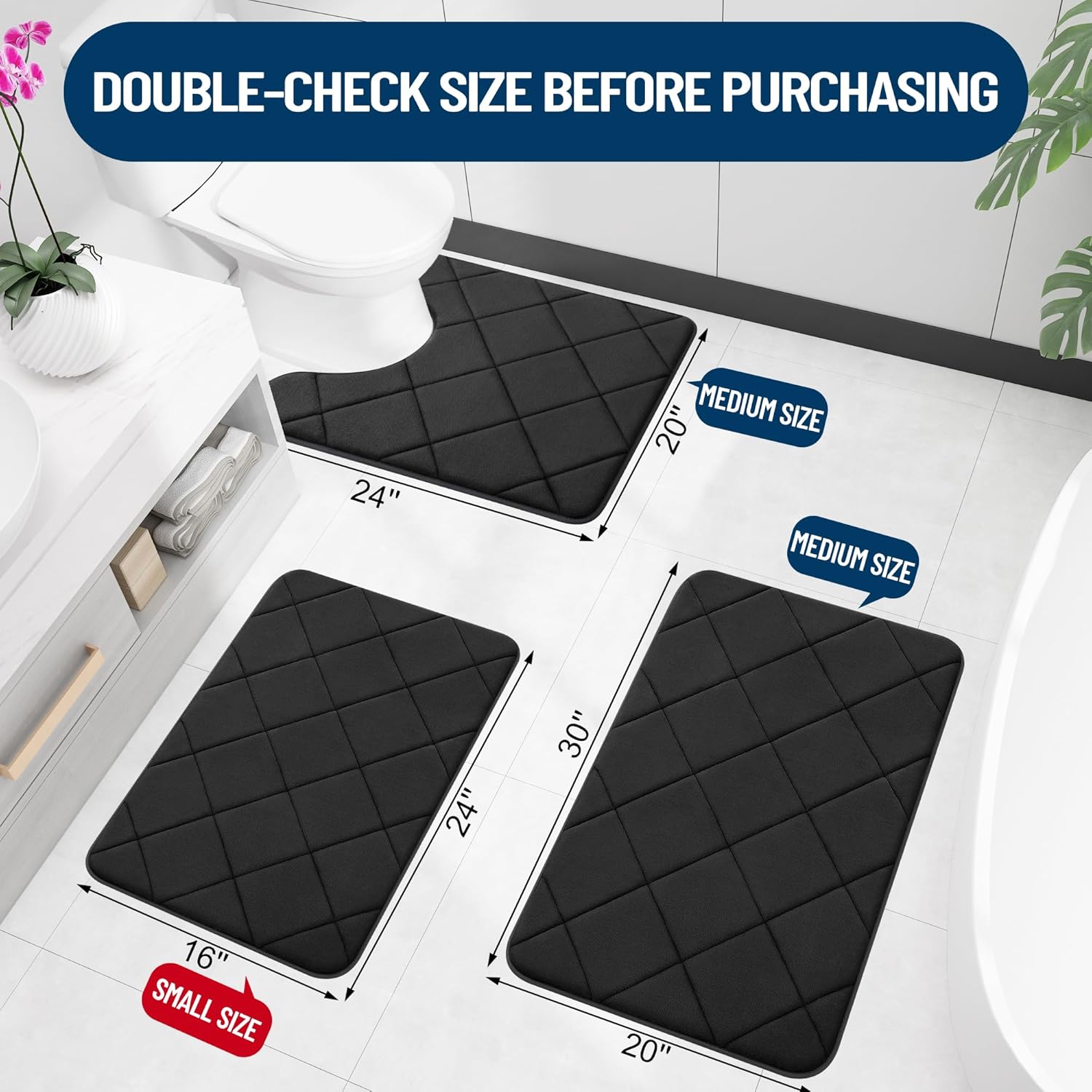 OLANLY Memory Foam Bath Mat 30x20 Black 1