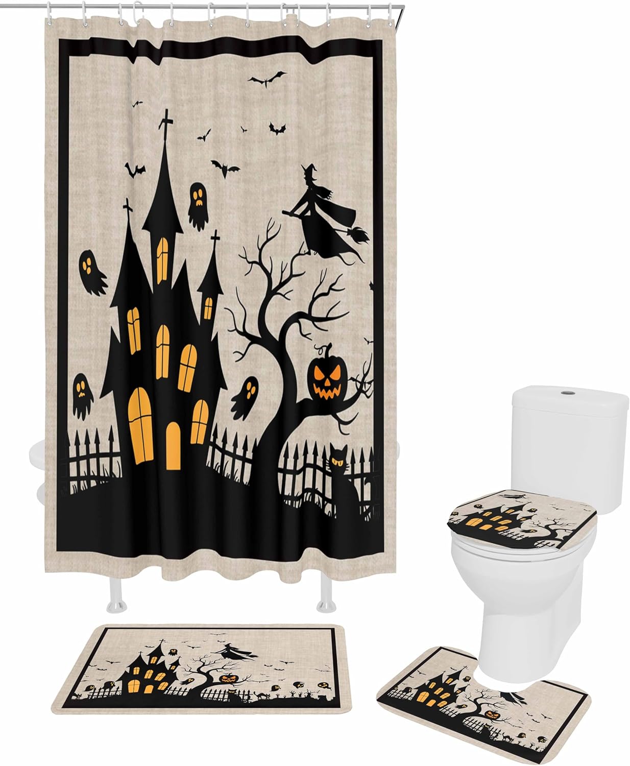 ZOE GARDEN Halloween Bathroom Set with Shower Curtain and Rug