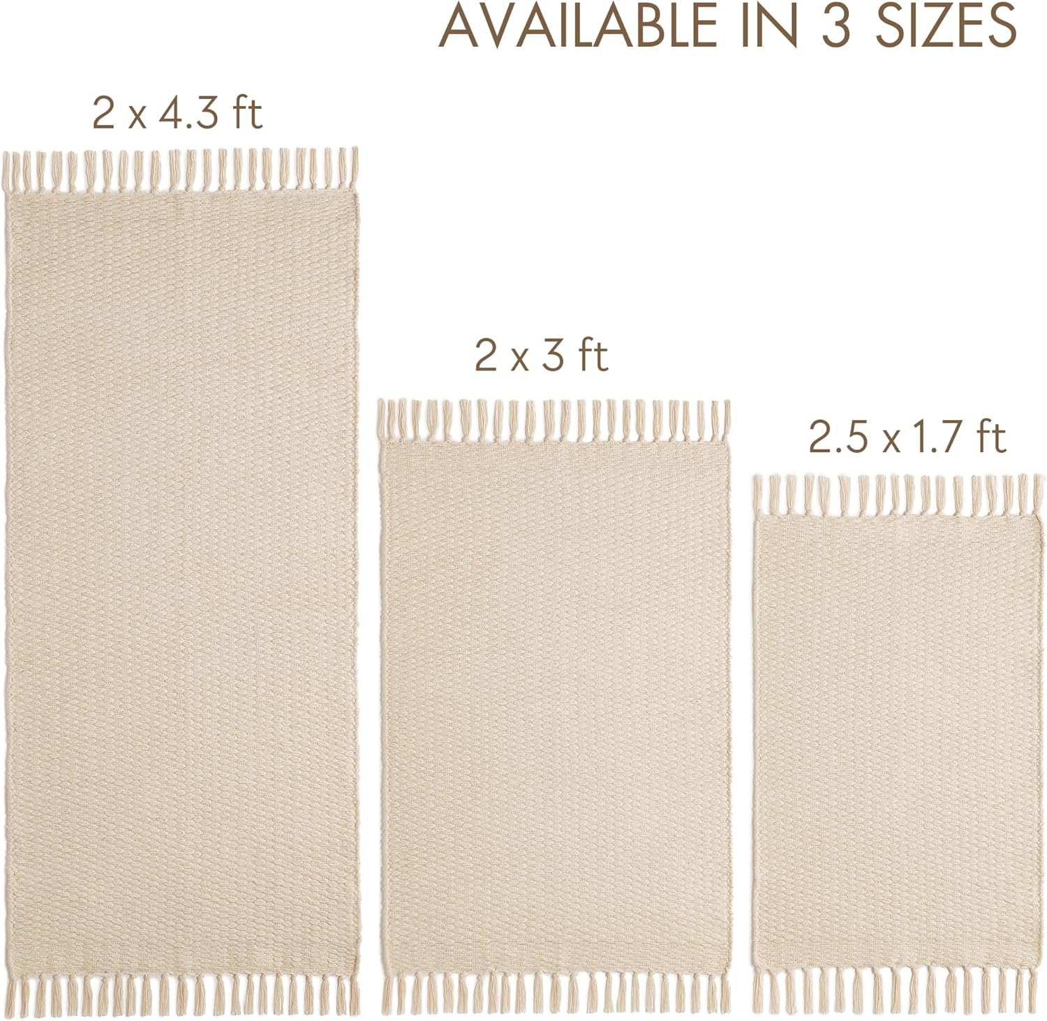 KIBAGA Boho Bathroom Rug - Soft 20x30 Inch Beige Cotton Mat with Tassels
