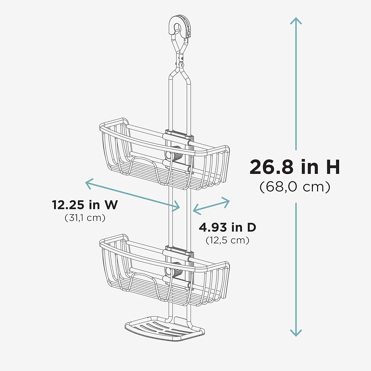 Zenna Home NeverRust Shower Caddy with Adjustable Shelves and Hooks
