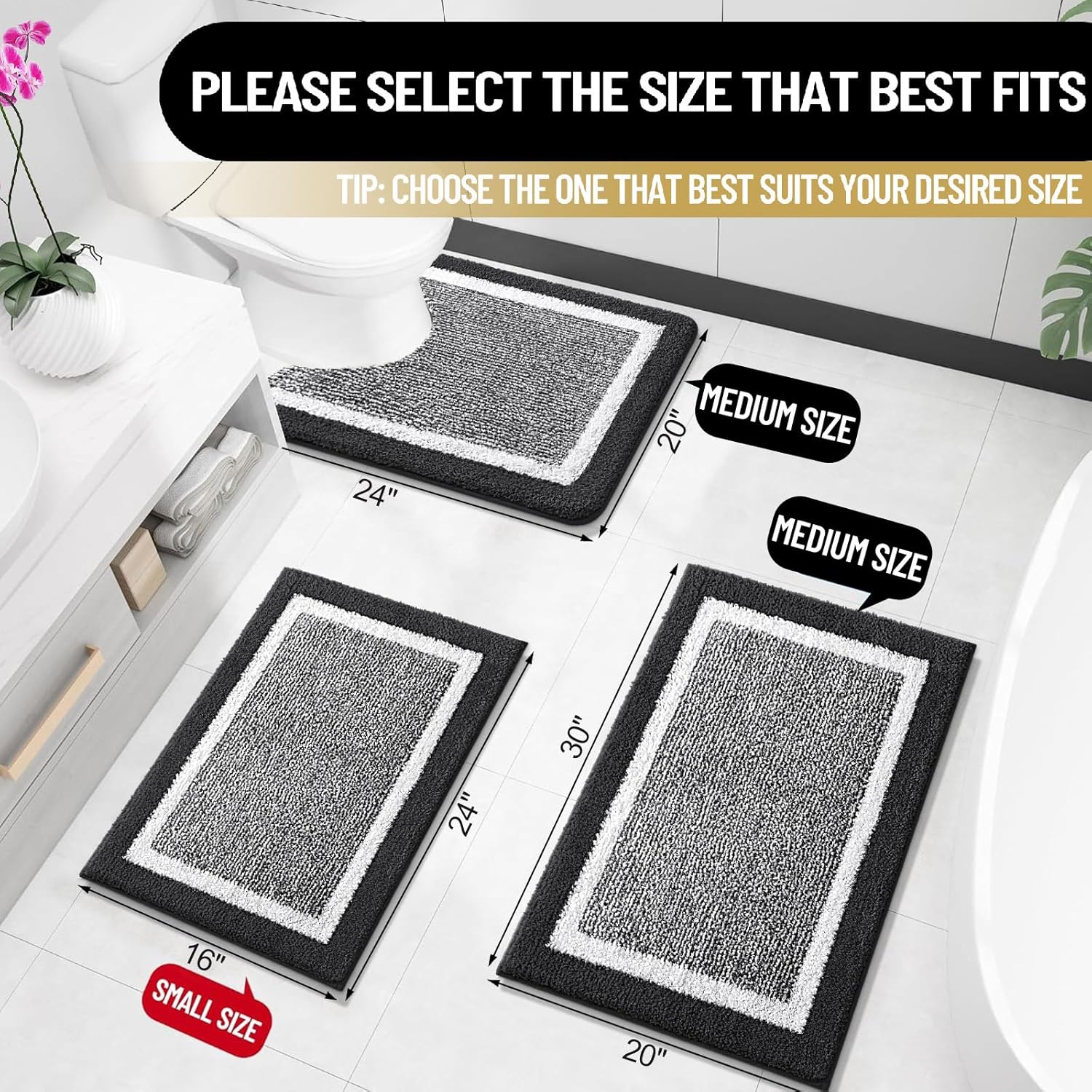OLANLY Bath Rugs 24x16 Non-Slip Microfiber Mat