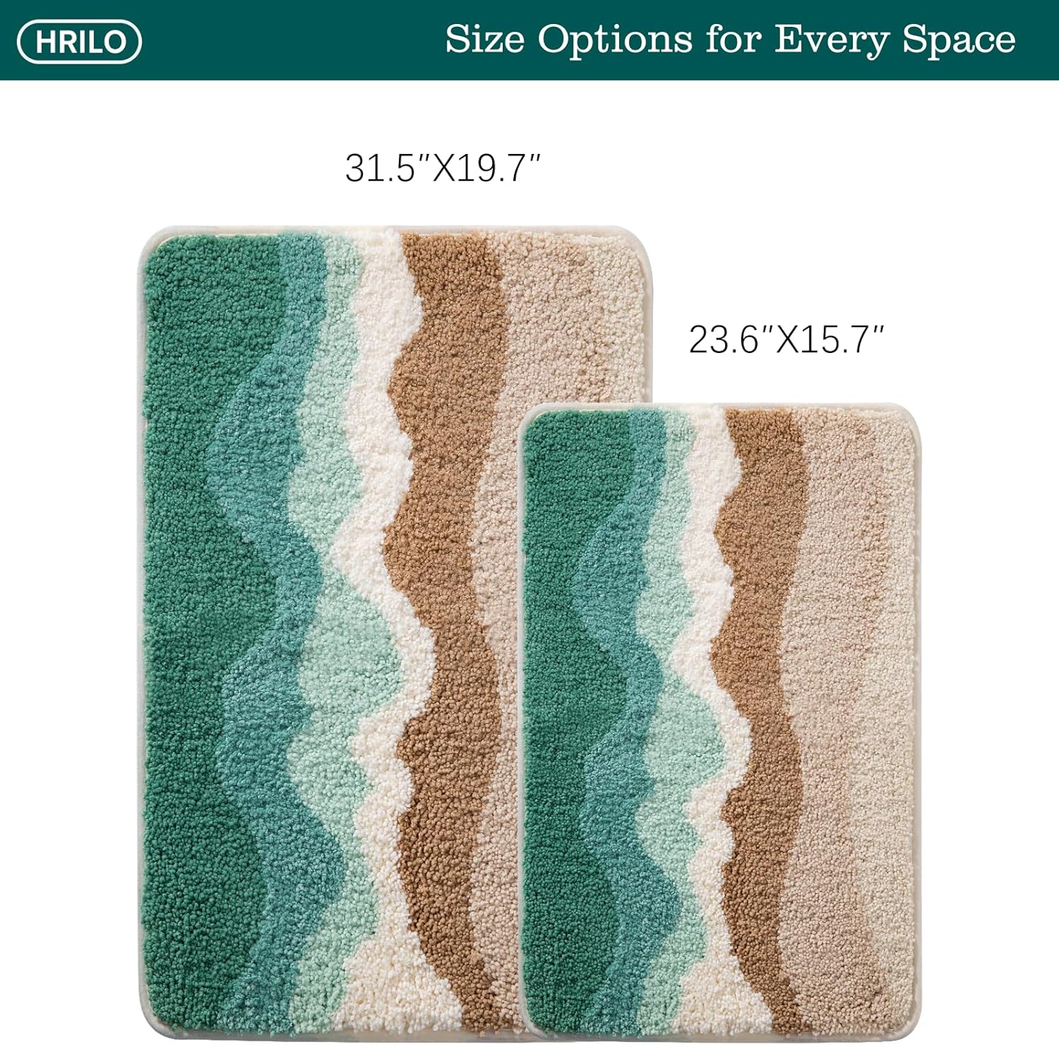 HRILO Microfiber Bath Rug Non-Slip Plush 315 X 197 Inches Green