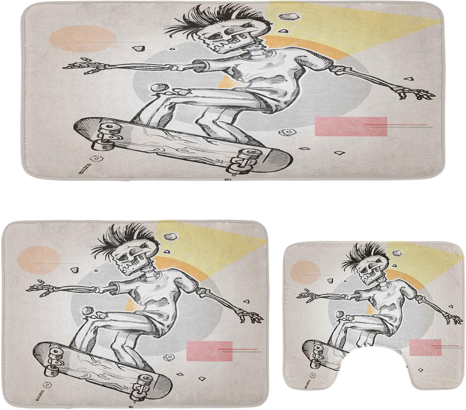 Ambesonne Skull Bathroom Mat Set 3 Pieces
