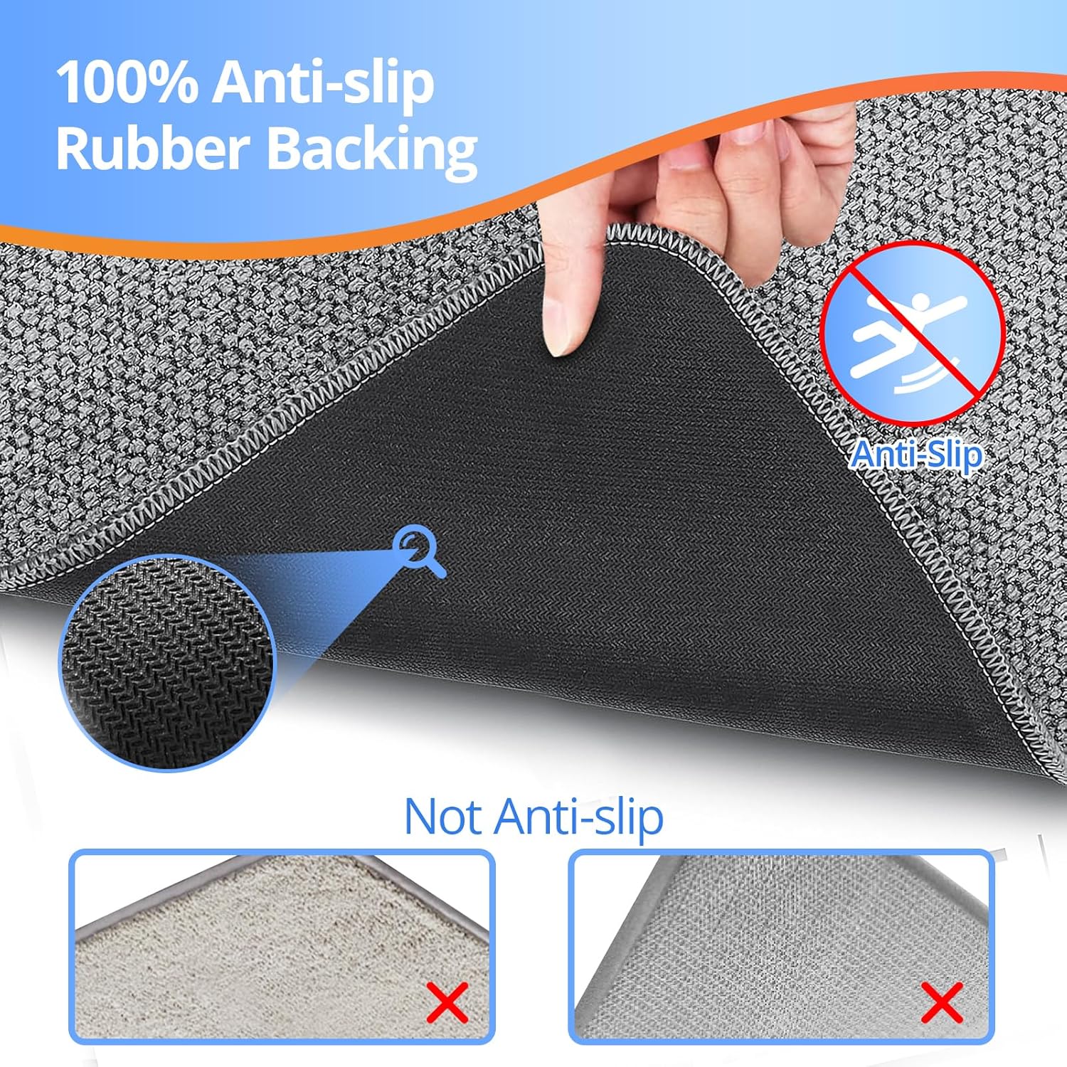HOMTEB Ultra Thin Bath Rug Non-Slip Quick Dry 17x27 Gray
