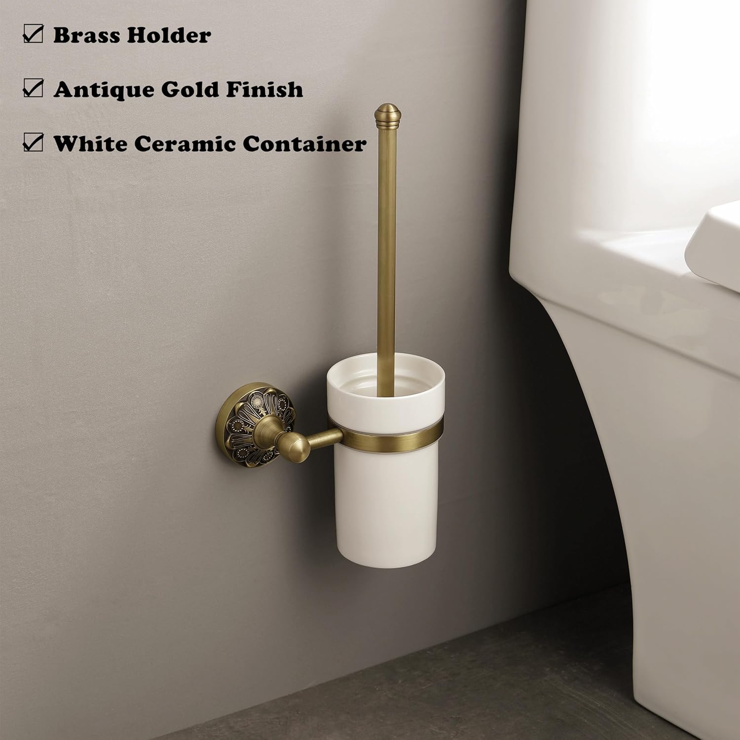 Vintage Petal Brass Toilet Brush with Holder