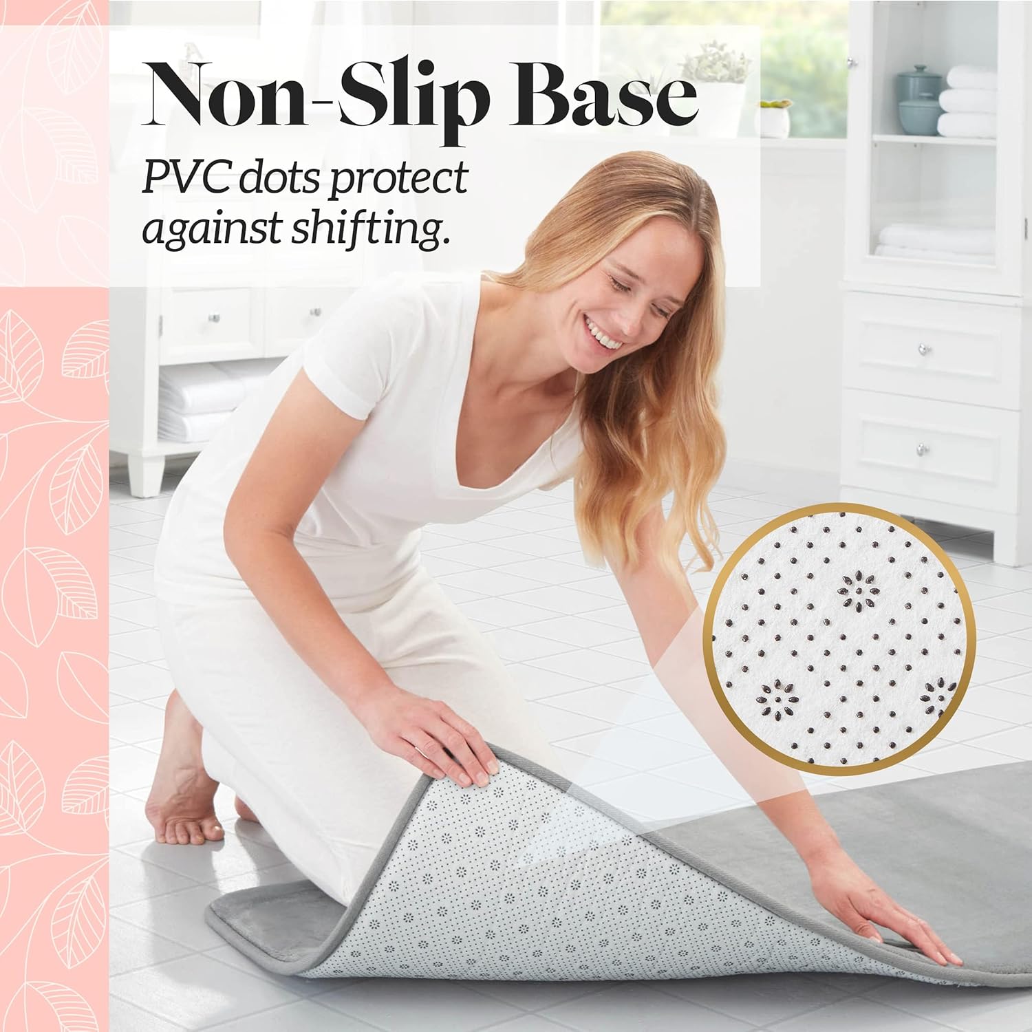 Genteele Bath Mats Non Slip Grey 17x24 Memory Foam Rugs