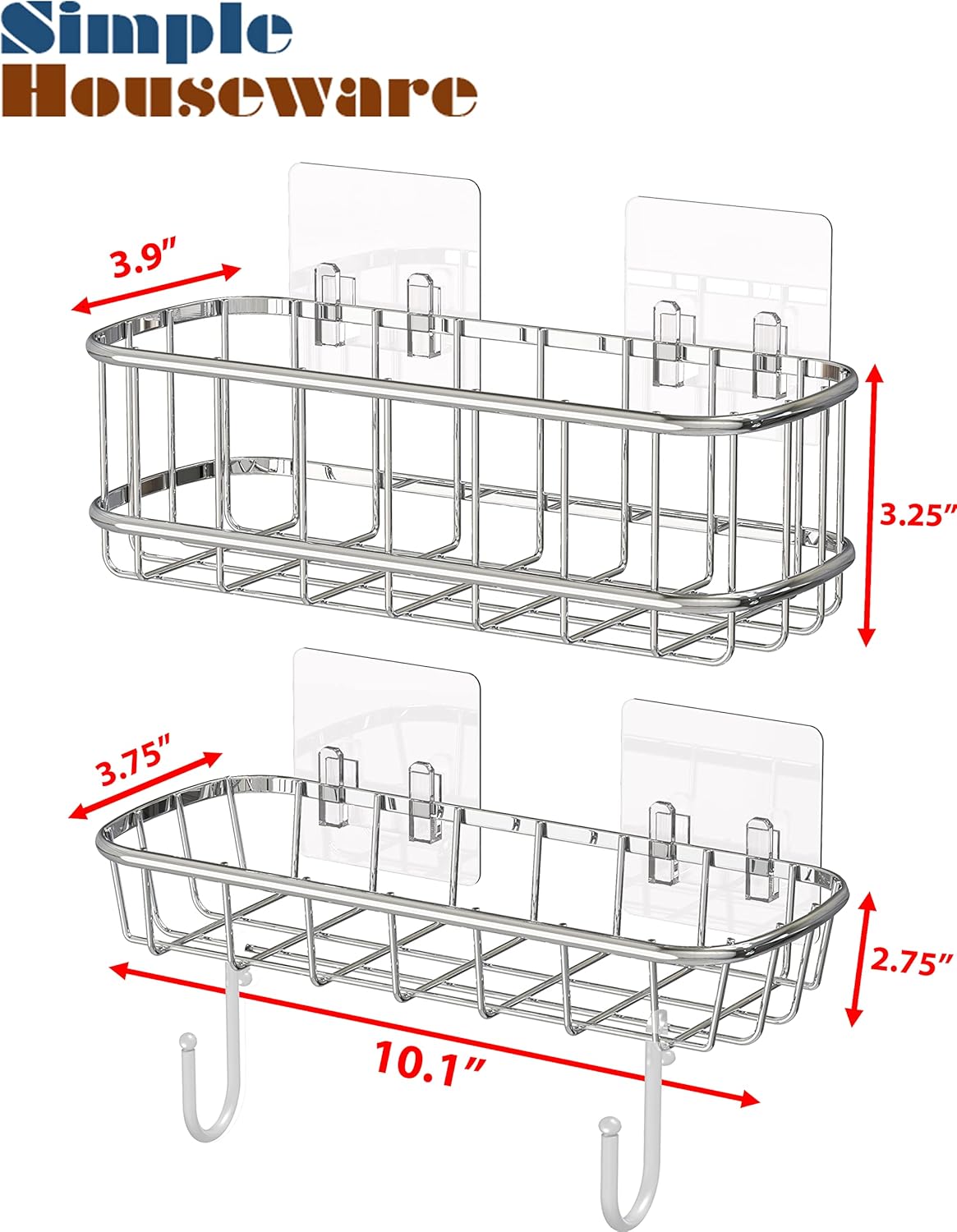 Simple Houseware Shower Caddy with Hooks Chrome 2 Pack