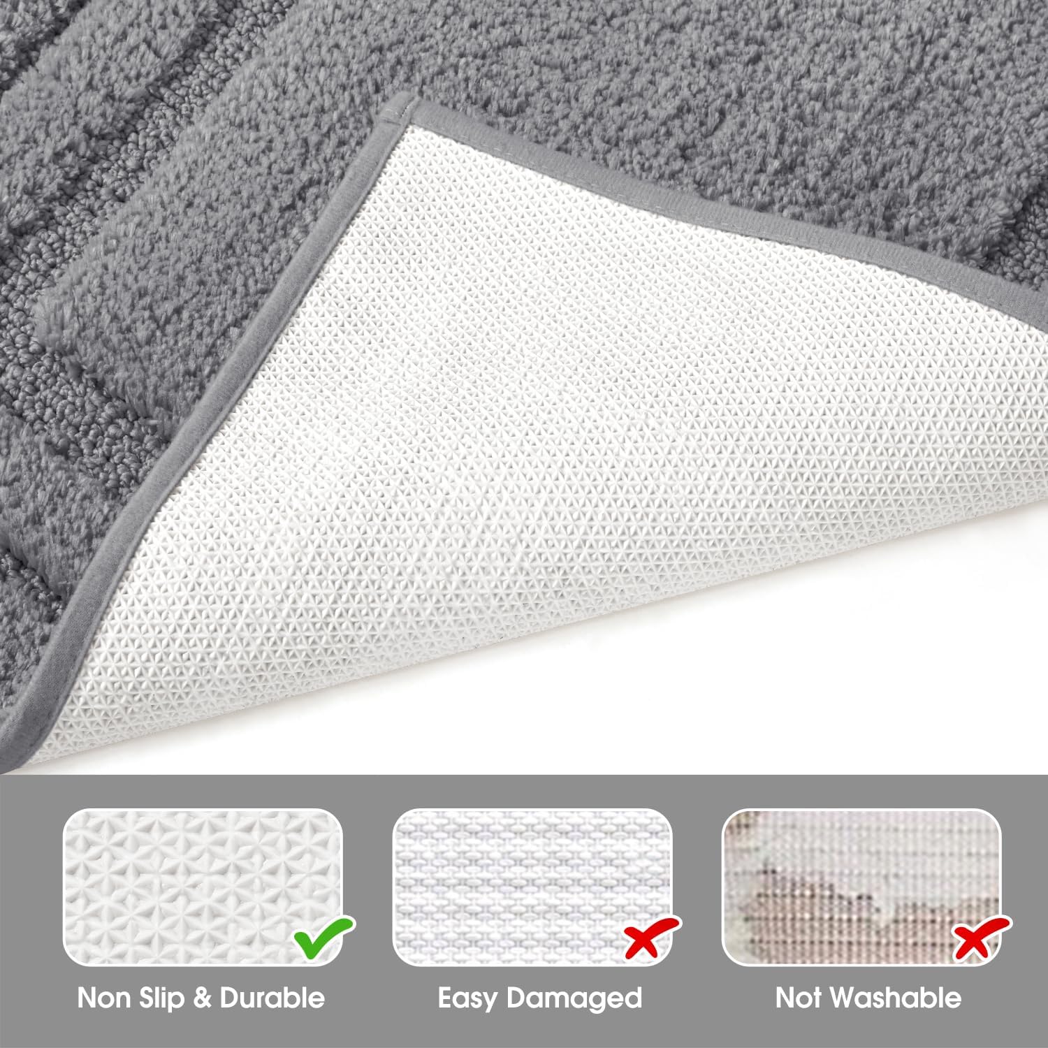 HOMEIDEAS 3-Piece Bath Rug Set Non-Slip Microfiber