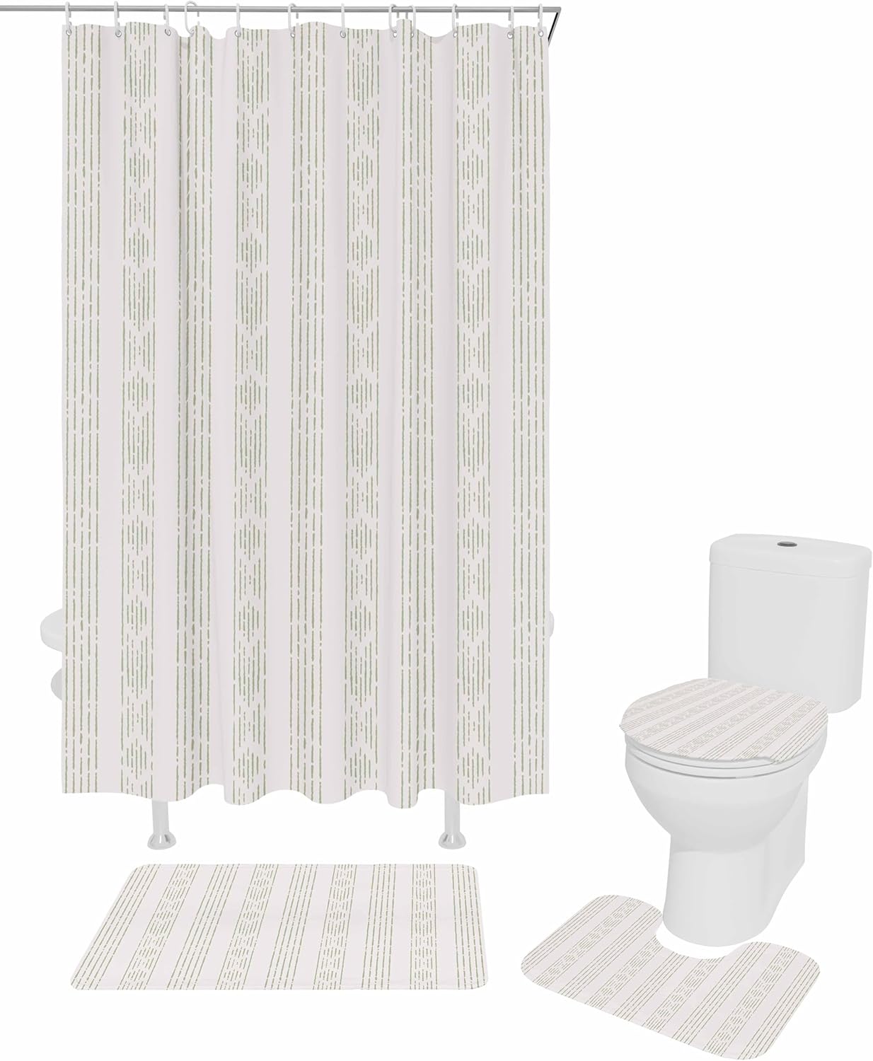 ZOE GARDEN Boho Sage Green Bathroom Set with Curtain Rug and Accessories