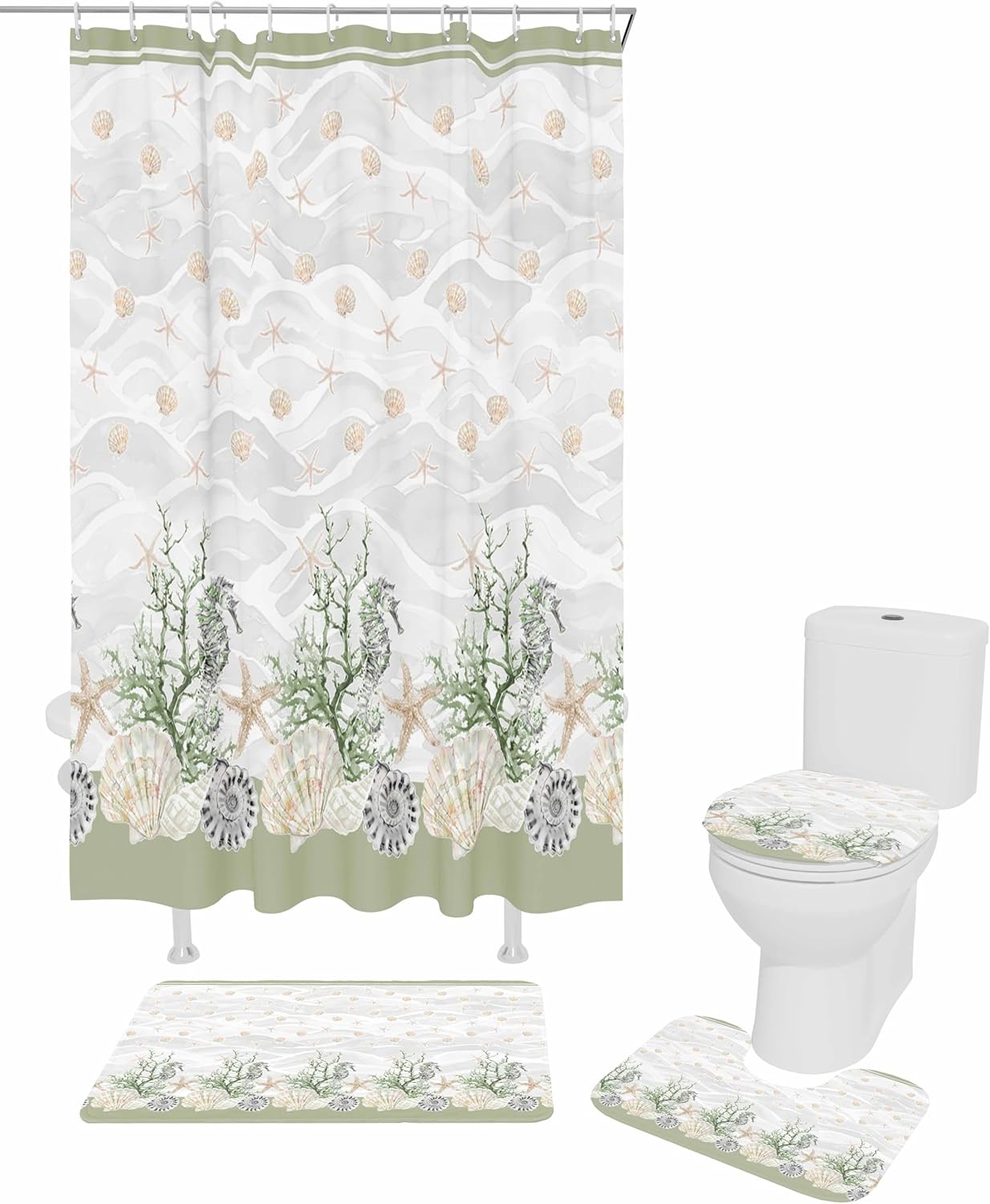 ZOE GARDEN Sage Coastal Bathroom Set with Rug and Accessories