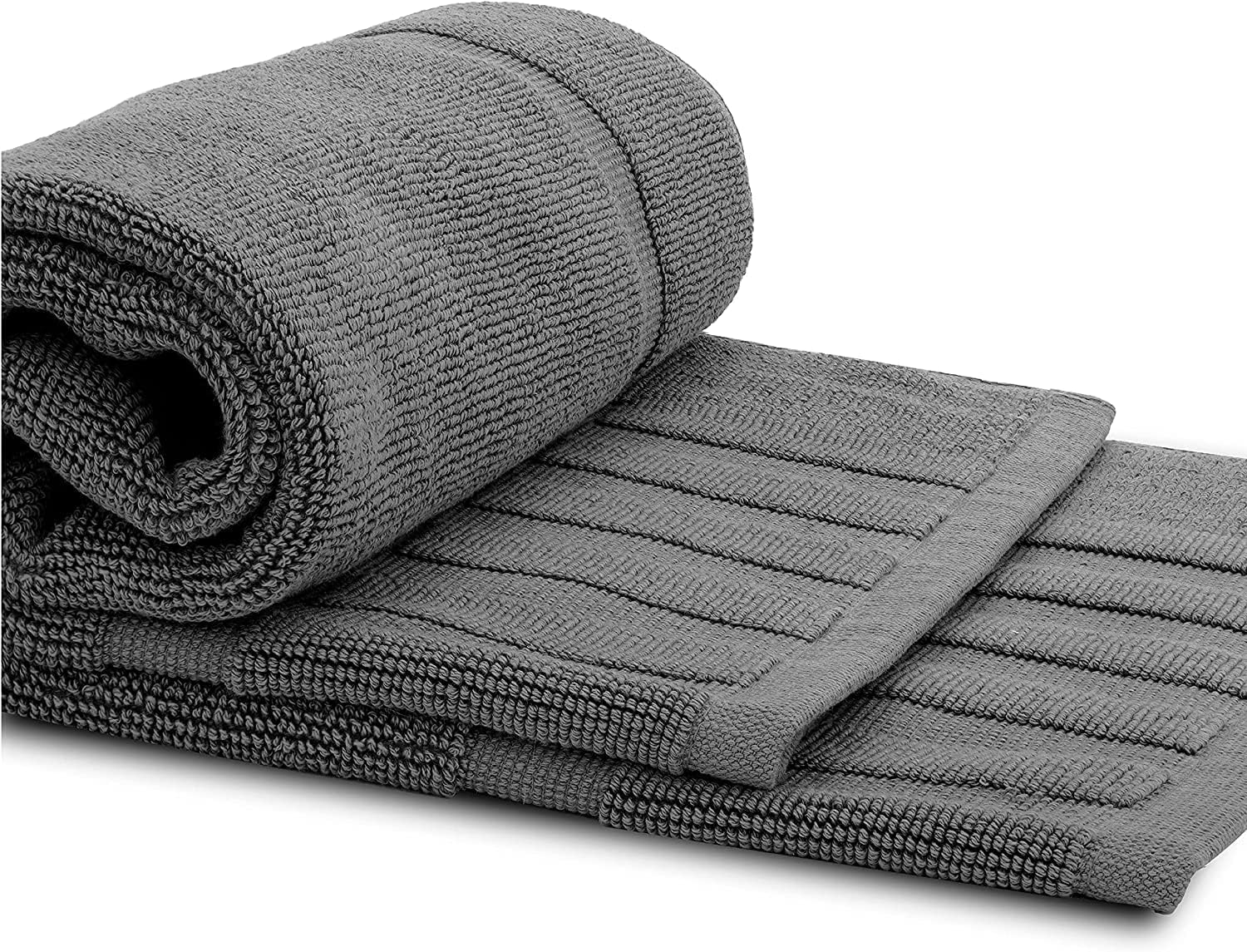 White Classic Luxury Bath Mat Set 2 Pack Dark Gray
