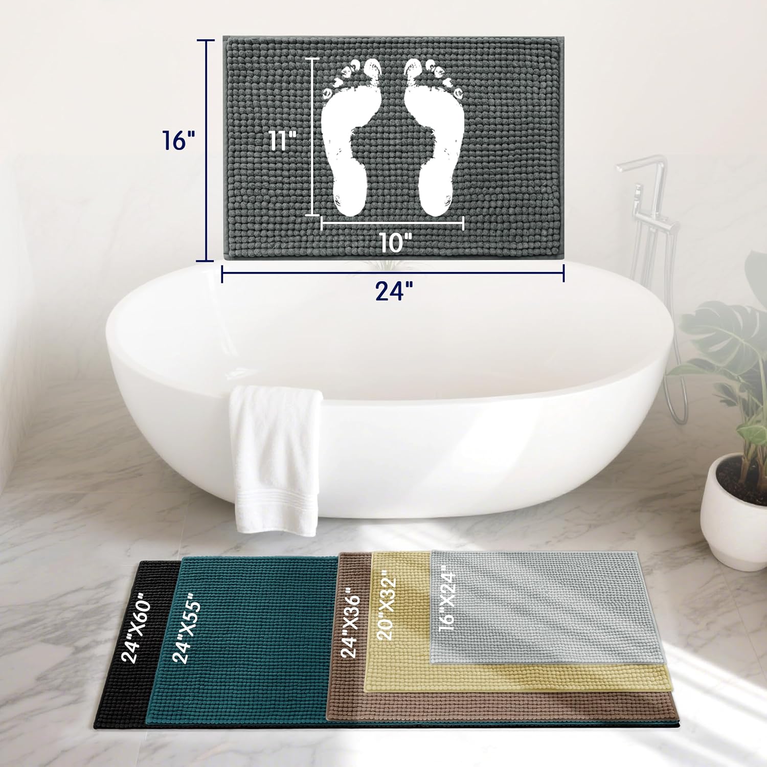 SUBRTEX 16 x 24 Inch Chenille Bath Rug Soft Plush
