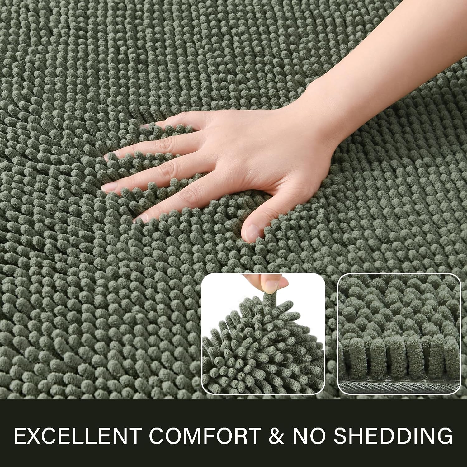 LOCHAS Sage Green Shaggy Bath Mat 24 x 60 Inch